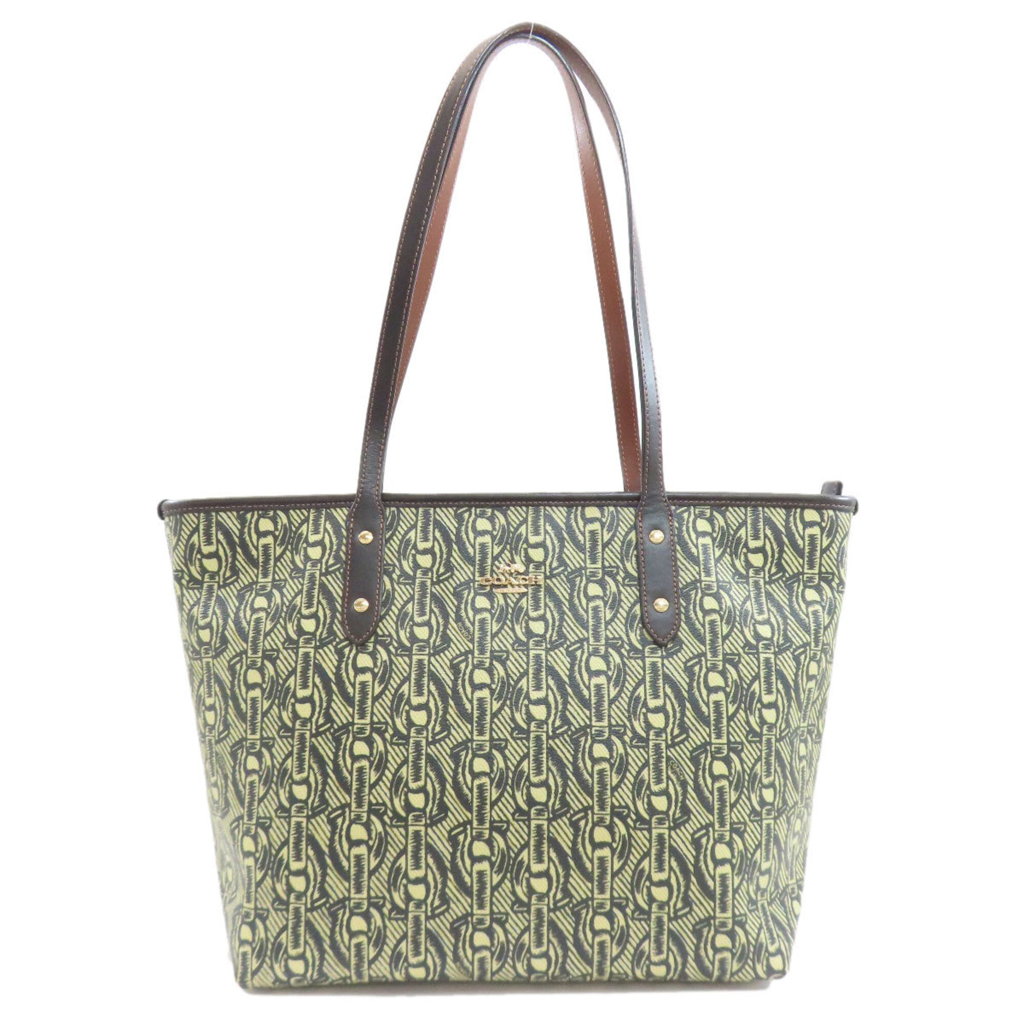 Coach Black Green Yellow Pvc Leather Tote Bag (Pre-Owned)