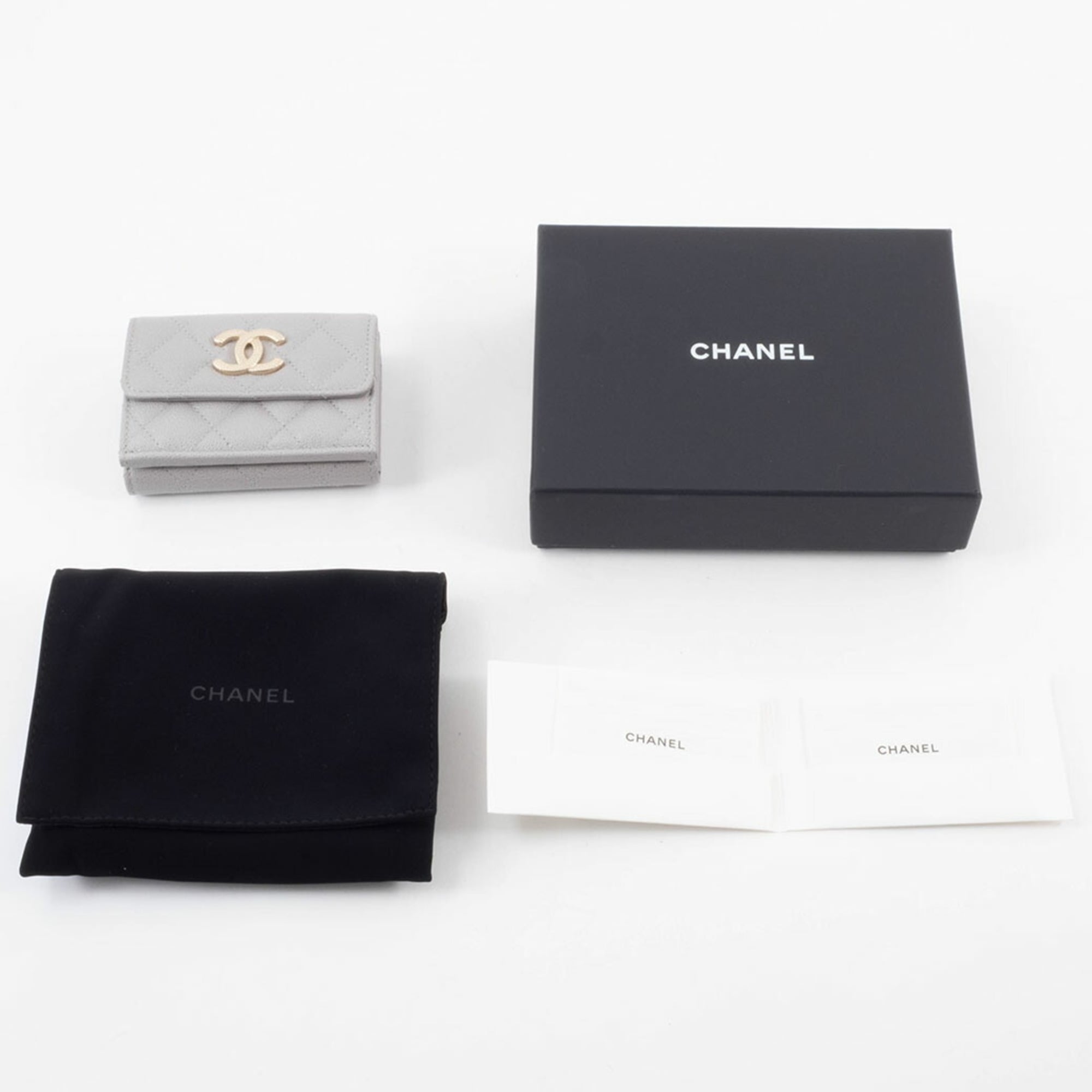 Chanel Grayish Leather Wallet (Tri-Fold) (Pre-Owned)