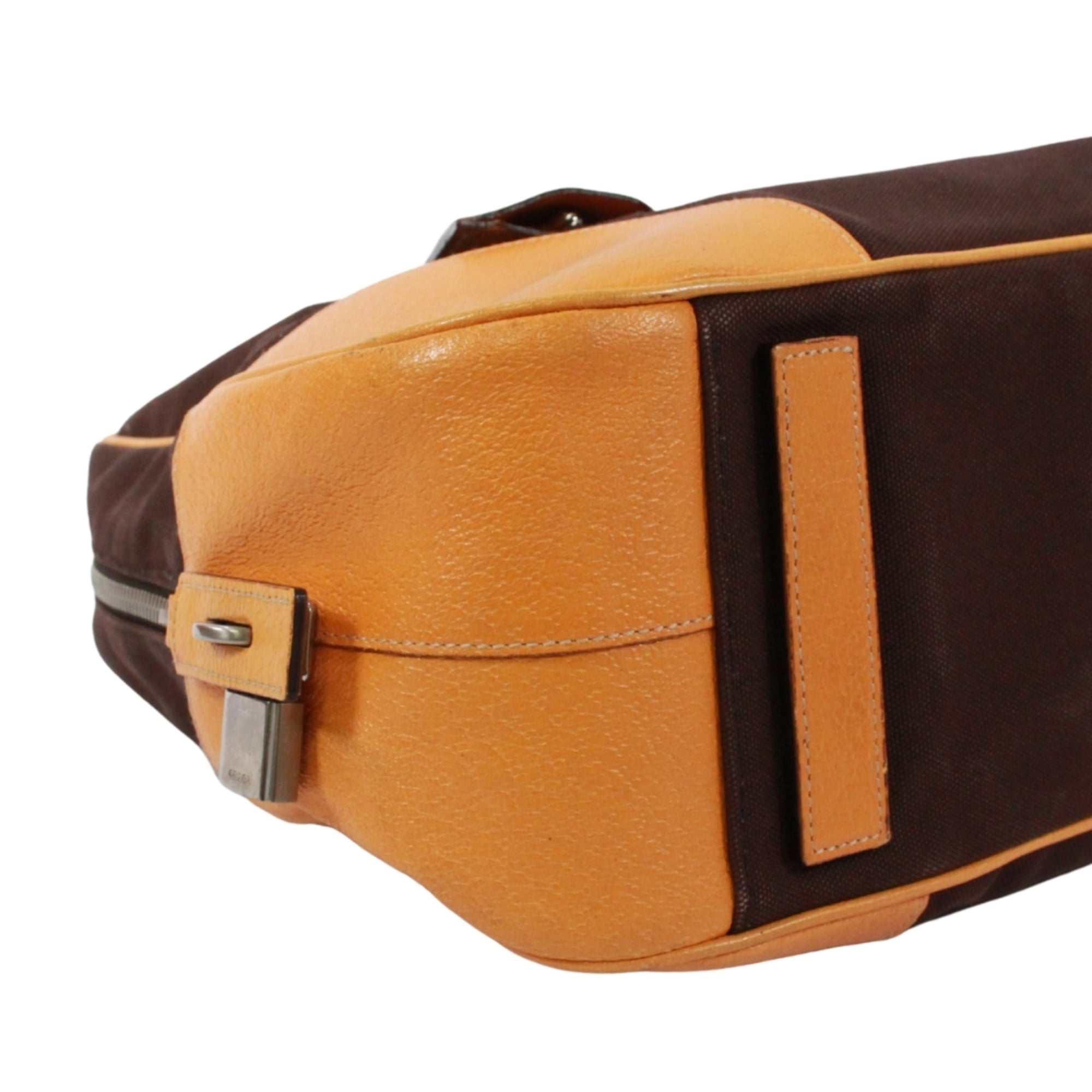 Prada Brown Yellow Leather Canvas Boston Bag Handbag (Pre-Owned)