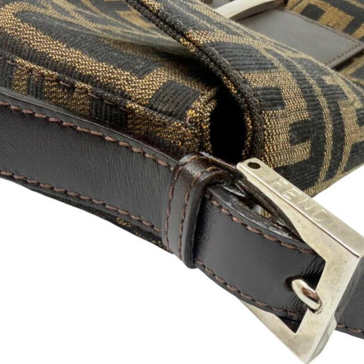 Fendi Brown Canvas Leather Handbag Pouch (Pre-Owned)
