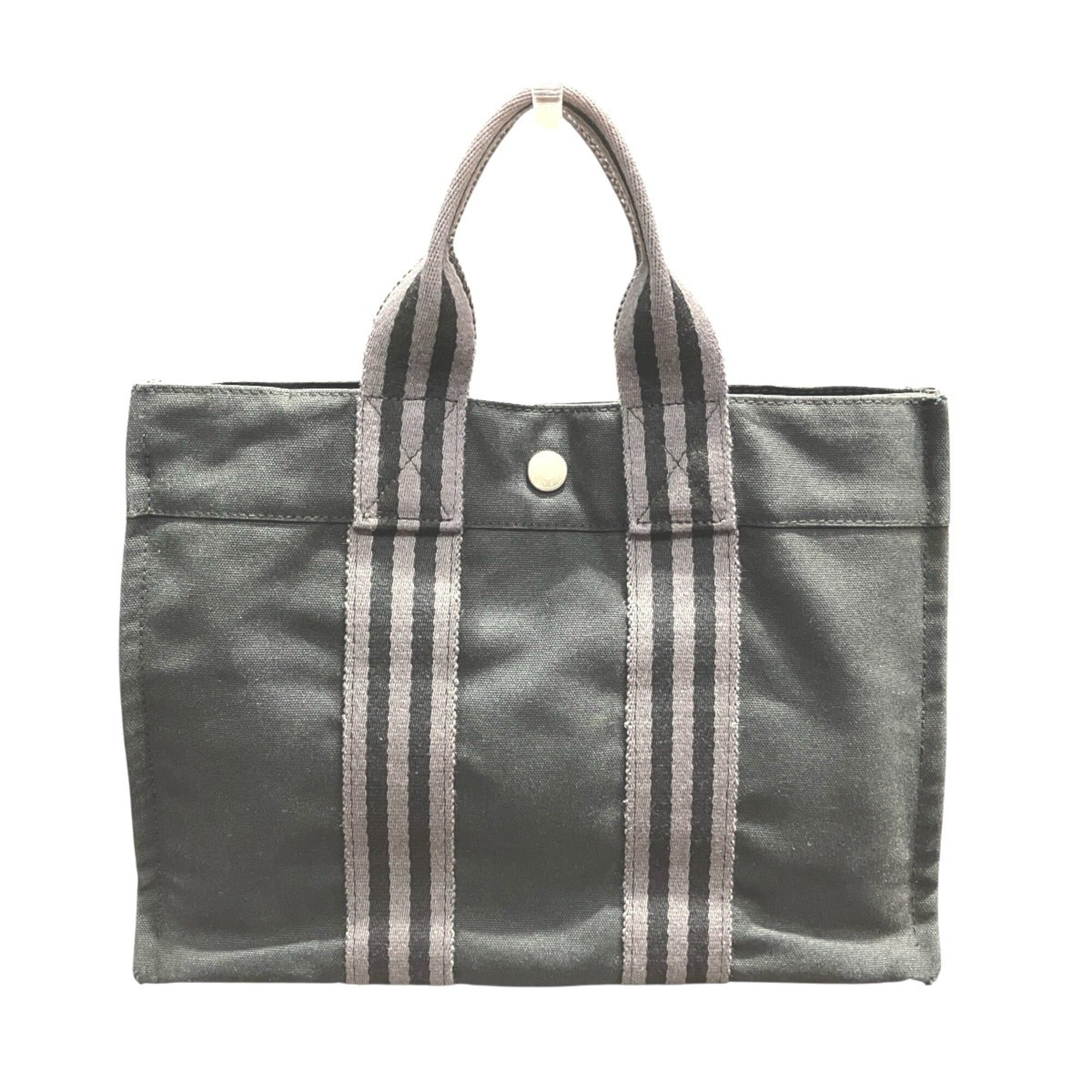 Hermes Fourre Tout Black Gray Canvas Tote Bag (Pre-Owned)