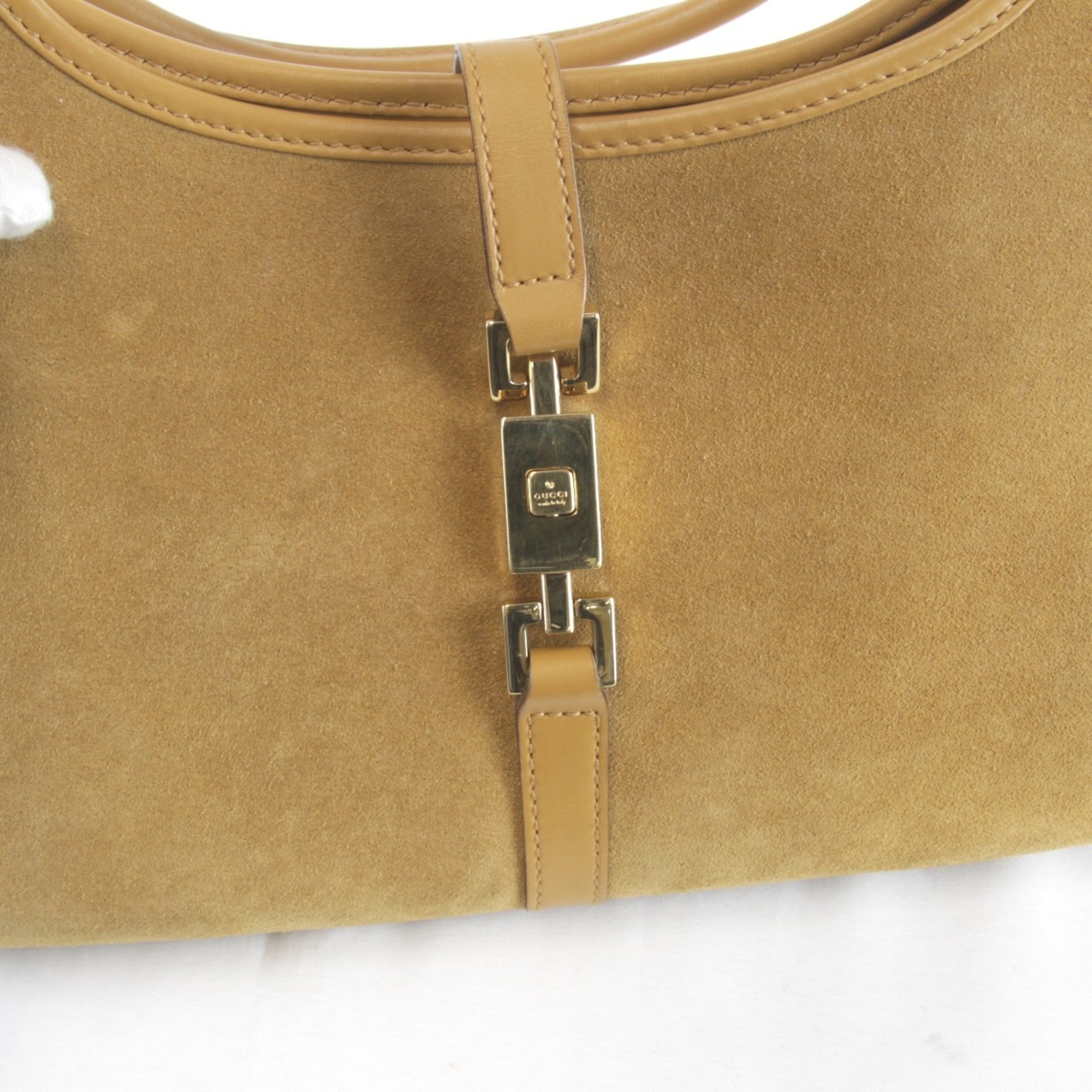 Gucci Beige Black Suede Leather Handbag (Pre-Owned)