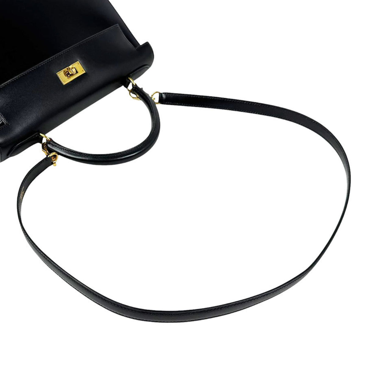 Hermes Black Box Calf Leather Handbag Shoulder Bag (Pre-Owned)