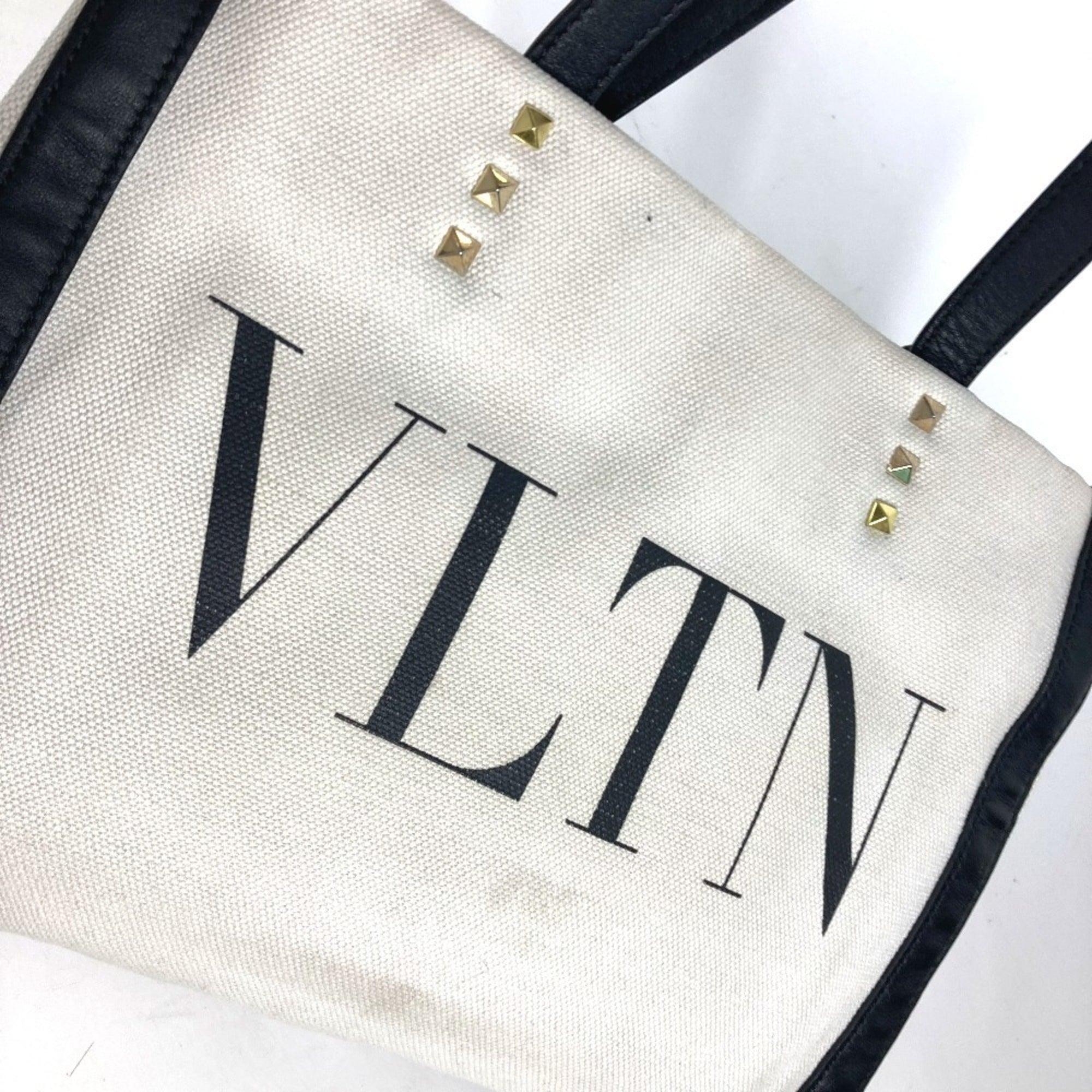 Valentino Black White Canvas Shoulder Bag Tote Bag (Pre-Owned)