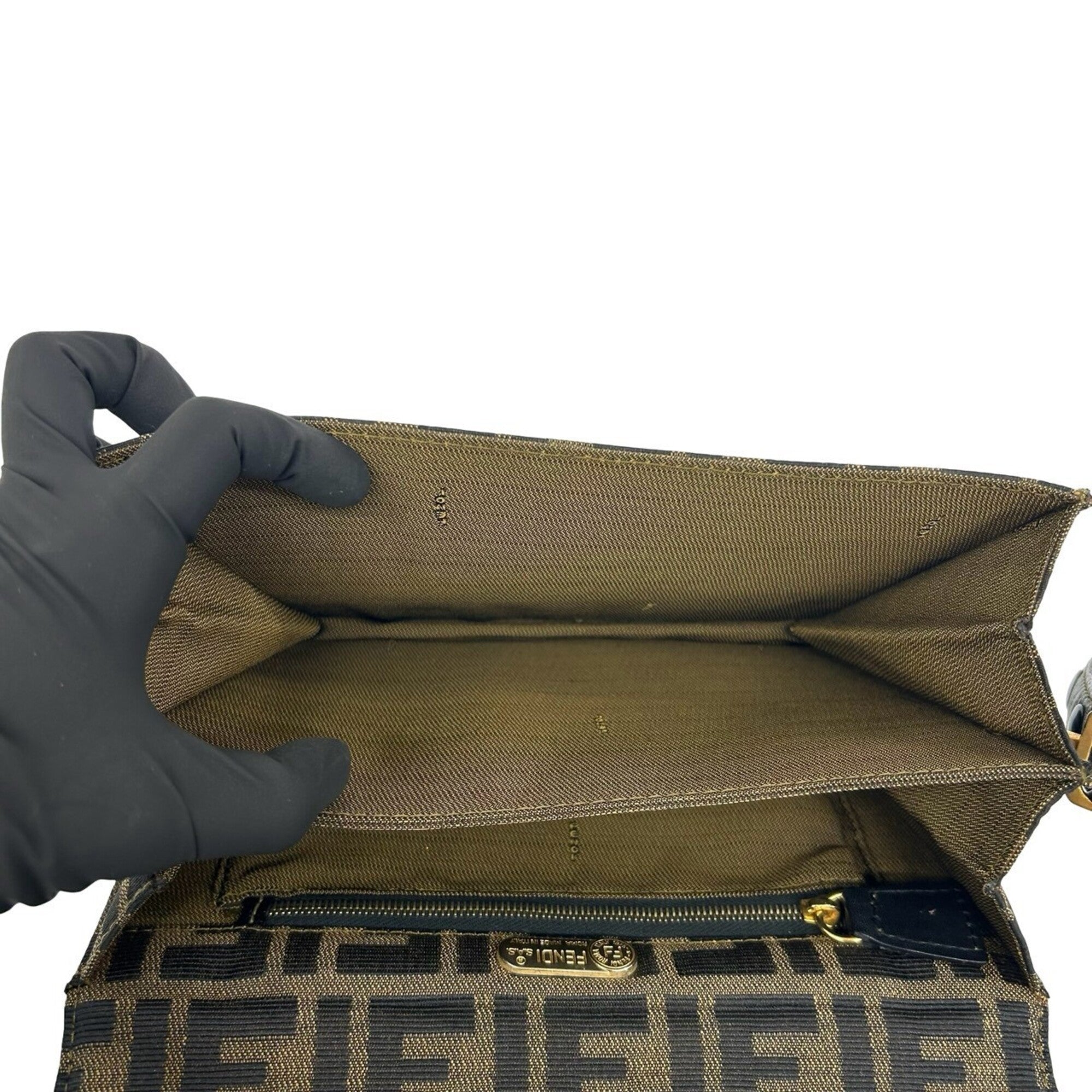 Fendi Black Brown Canvas Leather Pochette Shoulder Bag (Pre-Owned)