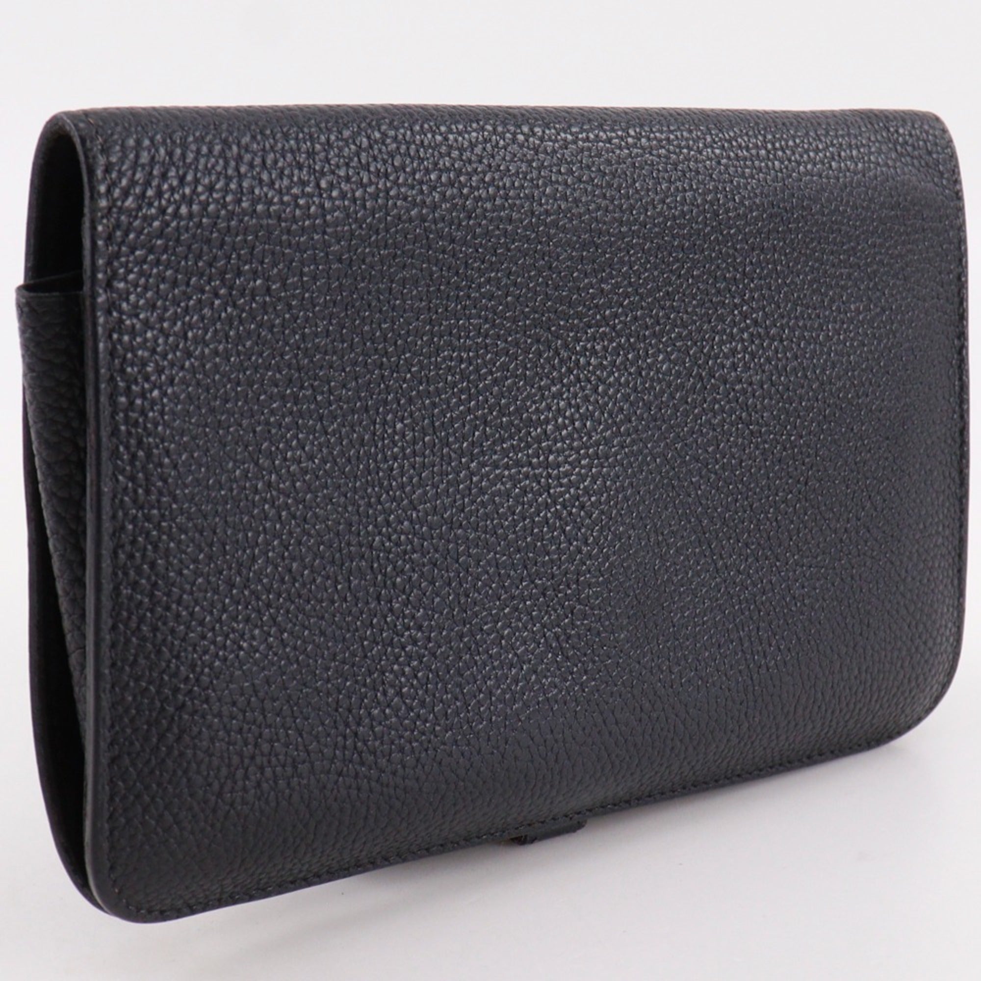 Hermes Black Taurillon Clemence Leather Long Wallet (Bi-Fold) (Pre-Owned)