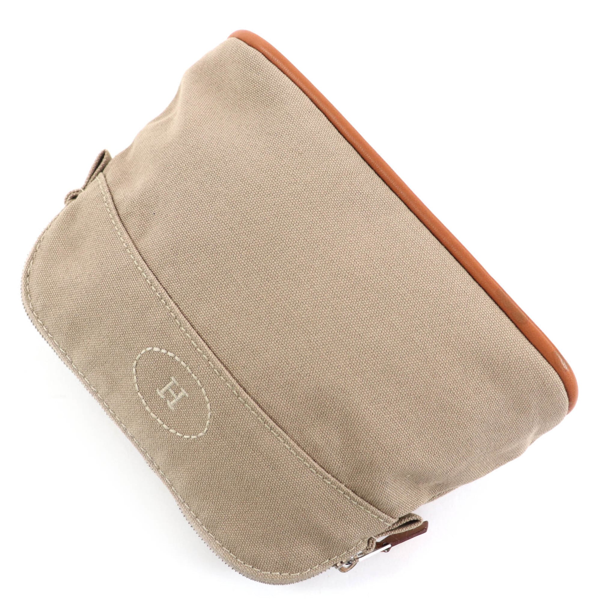 Hermes Bolide Beige Cotton 100% Leather Pouch (Pre-Owned)
