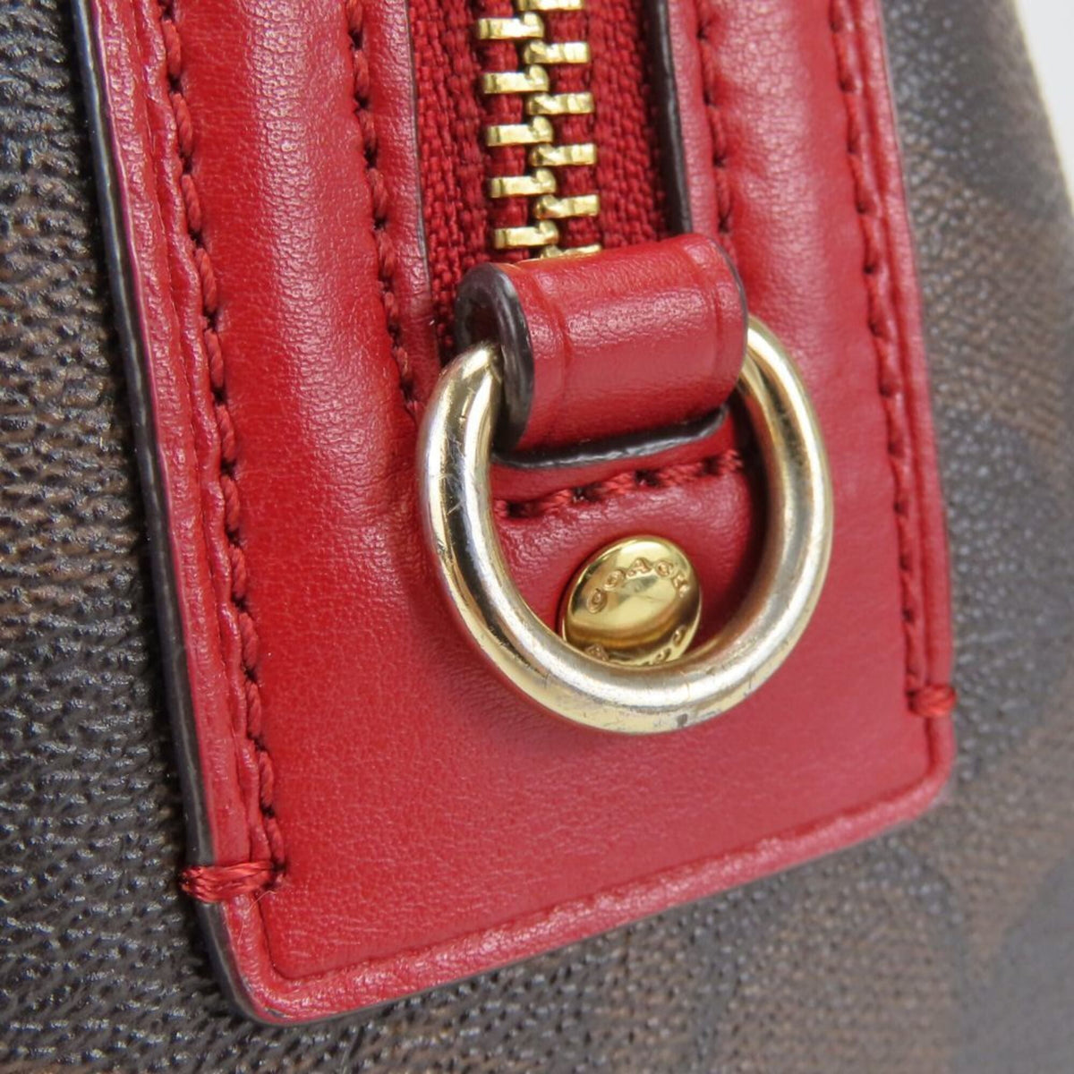 Coach Signature Brown Red Color Signature Line Handbag (Pre-Owned)
