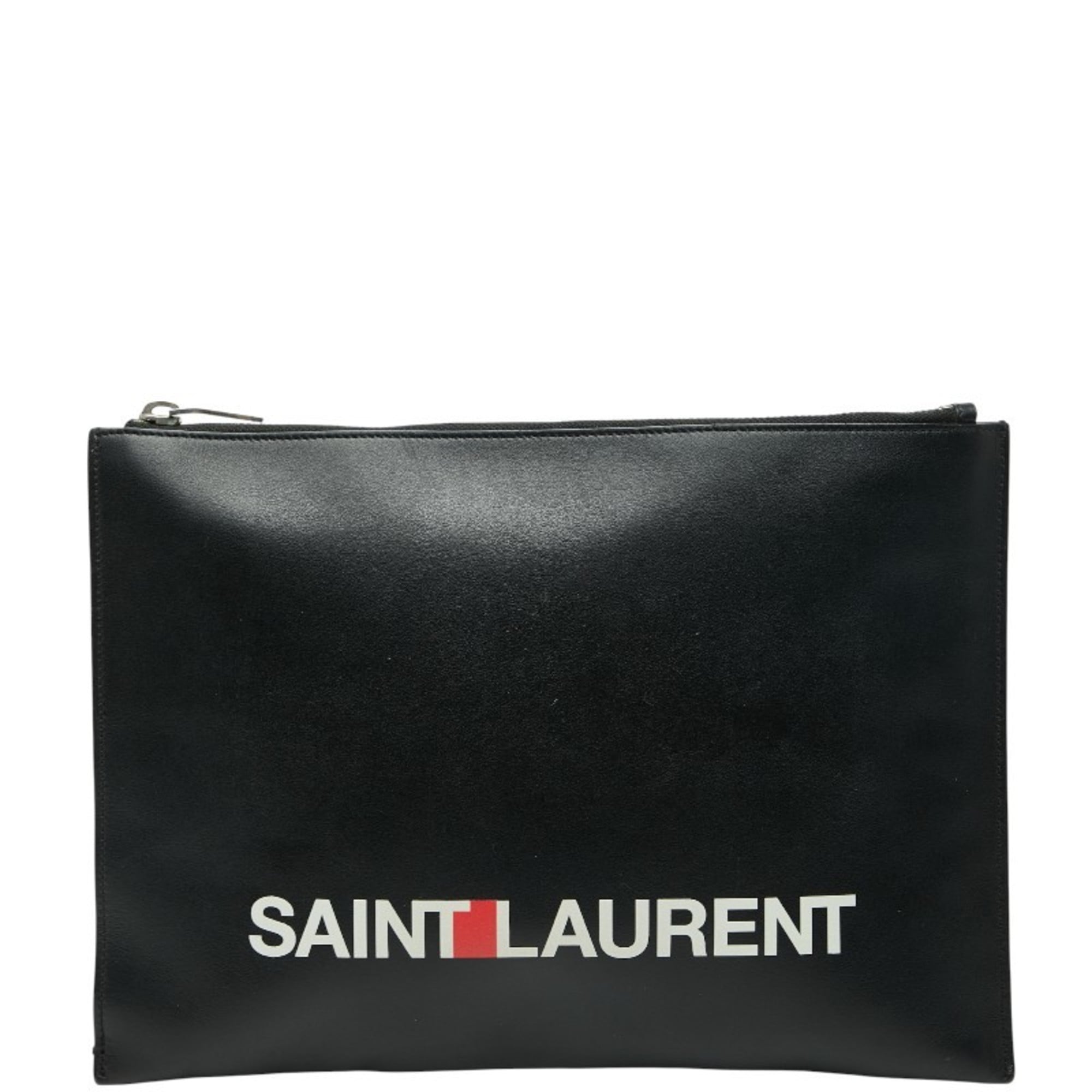 Saint Laurent Black White Leather Clutch Bag (Pre-Owned)