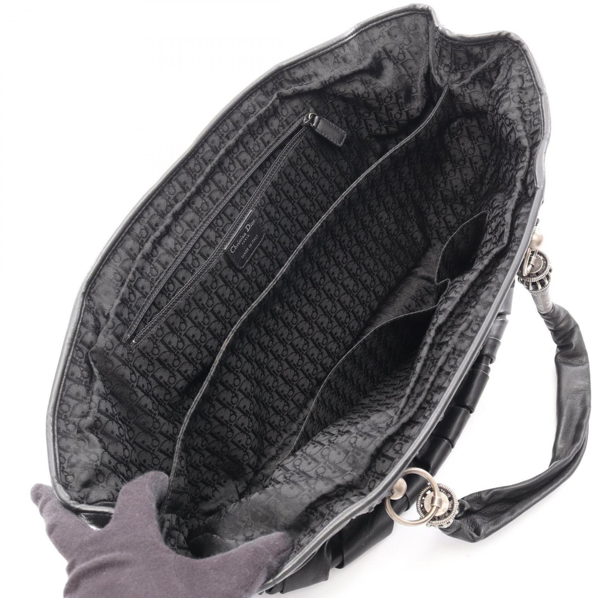 Christian Dior Black Leather Handbag Tote Bag (Pre-Owned)