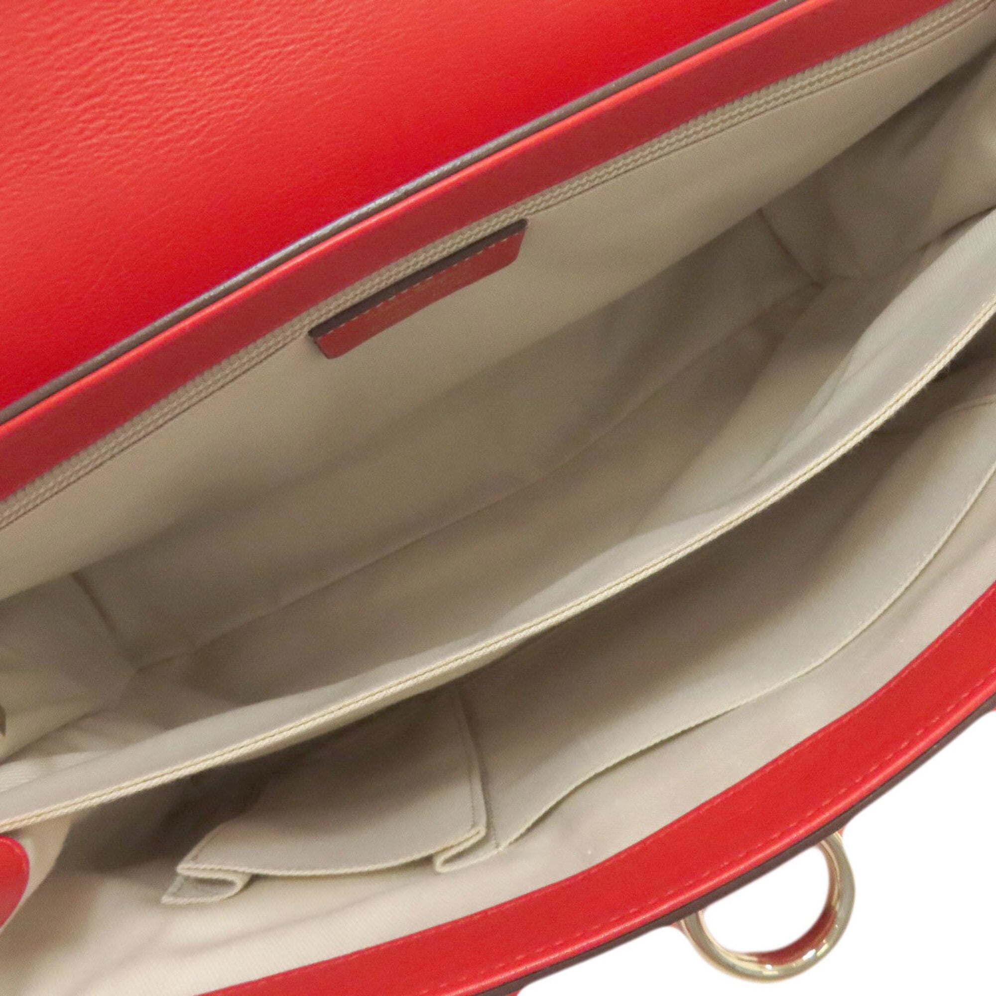 Salvatore Ferragamo Gancini Red Color Leather Tote Bag (Pre-Owned)