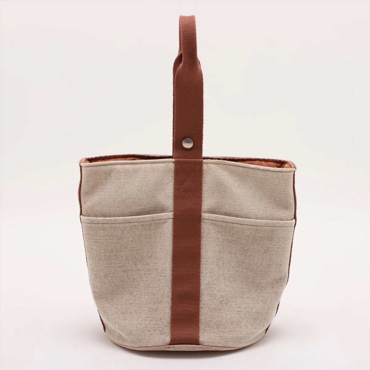 Hermes Beige Leather Canvas Handbag (Pre-Owned)