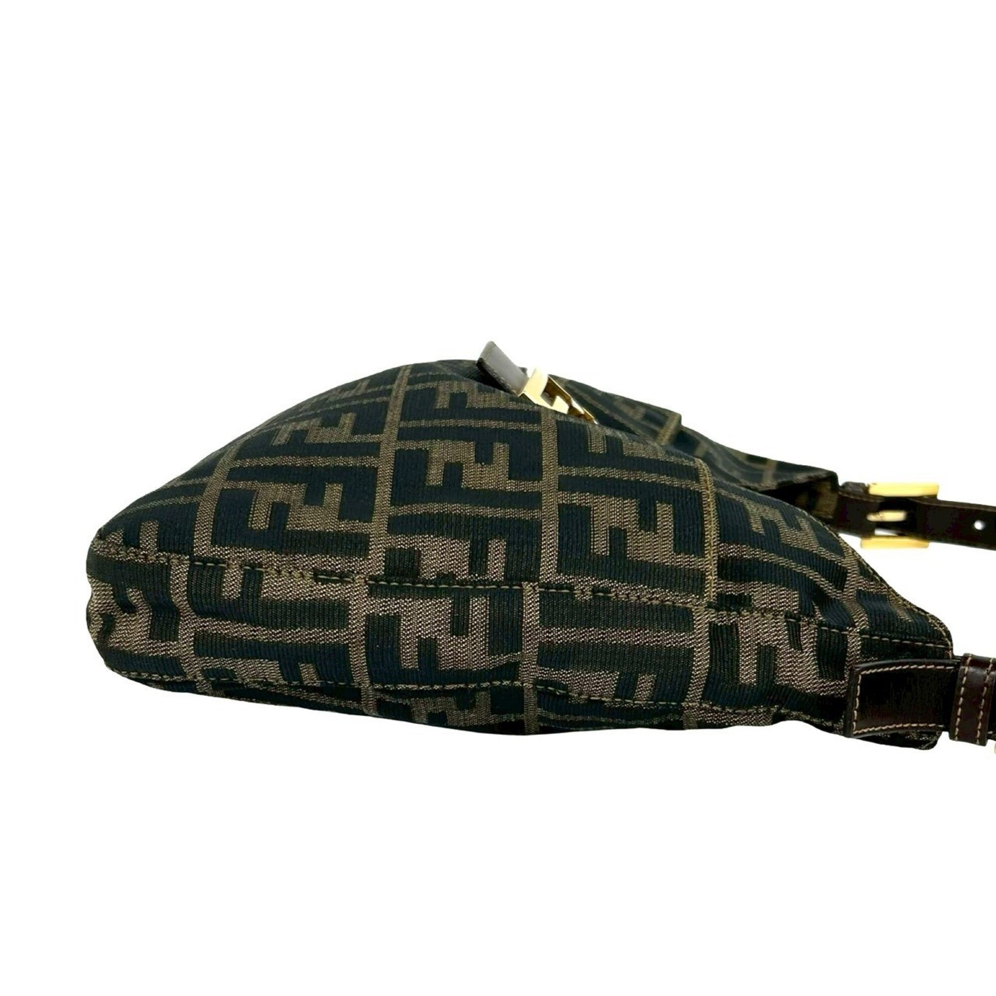 Fendi Black Brown Canvas Leather Shoulder Bag (Pre-Owned)
