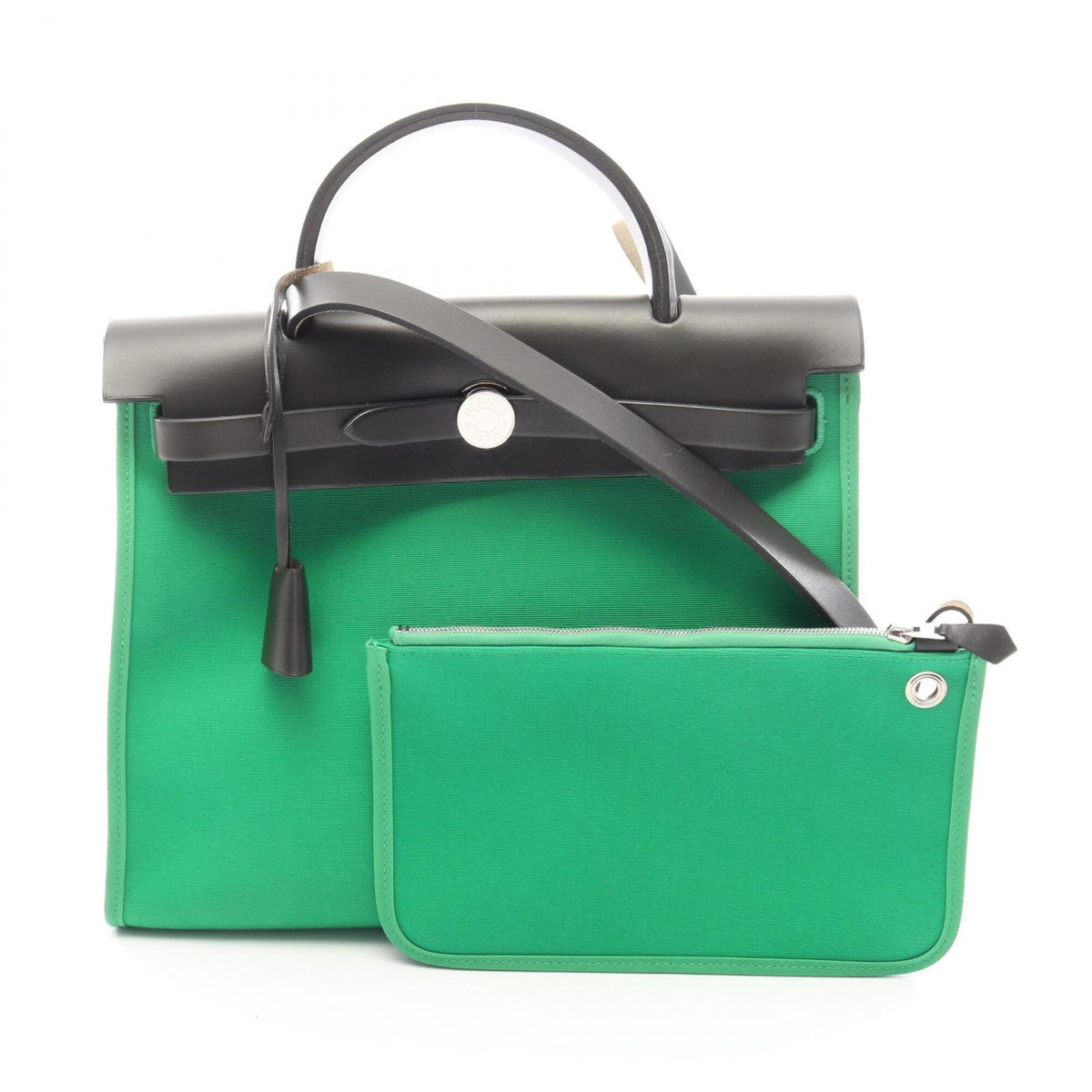 Hermes Gray Green Canvas Toile Officier Vache Leather Handbag Pouch (Pre-Owned)