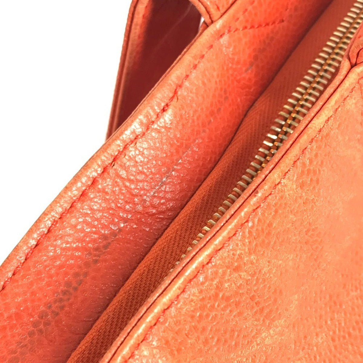 Chanel Orange Grained Calfskin Shoulder Bag Tote Bag (Pre-Owned)