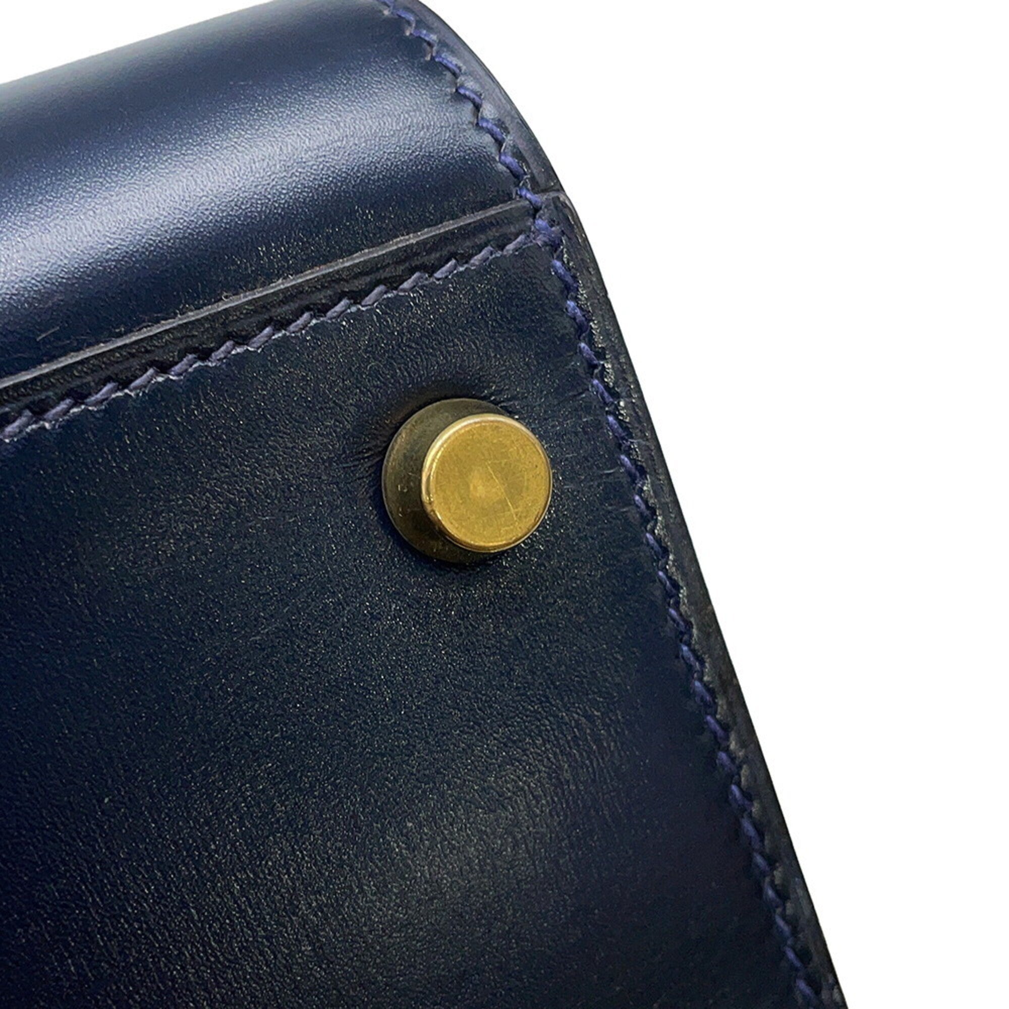 Hermes Kelly Blue Indigo Box Calf Leather Handbag (Pre-Owned)
