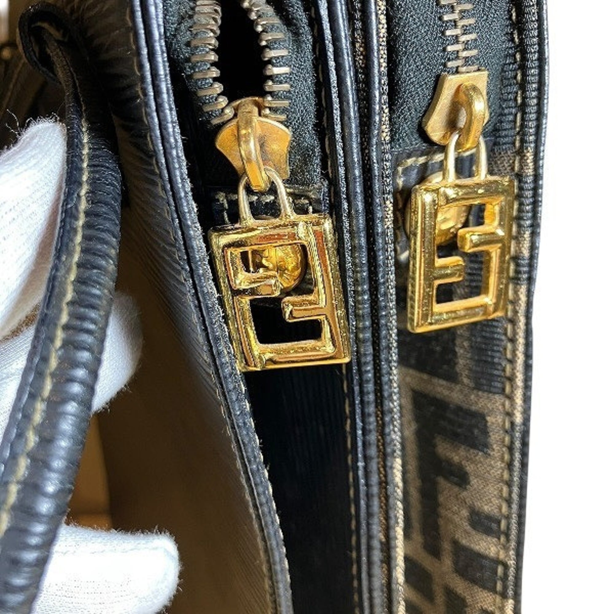Fendi Zucca Brown Canvas Leather Handbag Shoulder Bag Tote Bag (Pre-Owned)