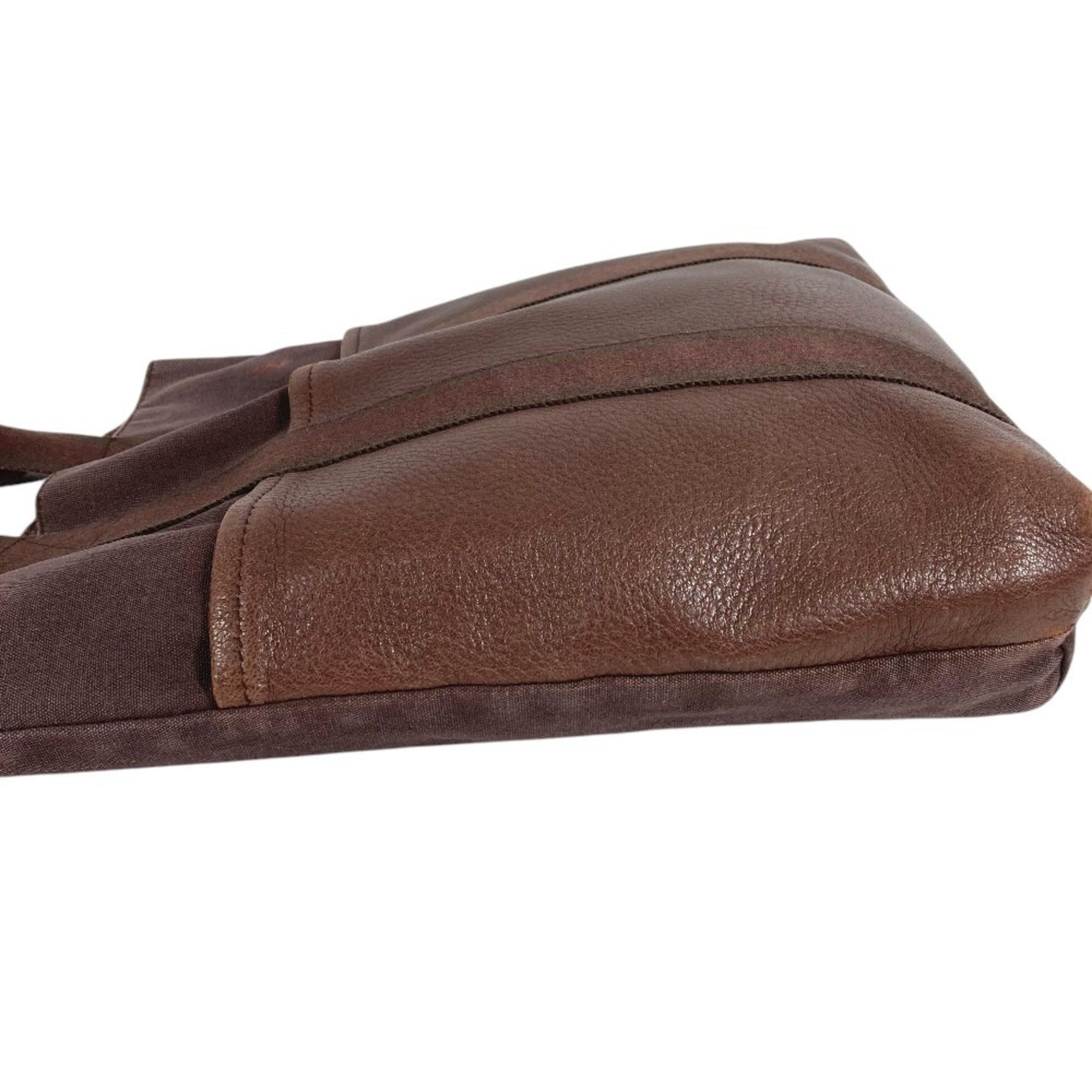 Hermes Brown Leather Canvas Handbag Tote Bag (Pre-Owned)