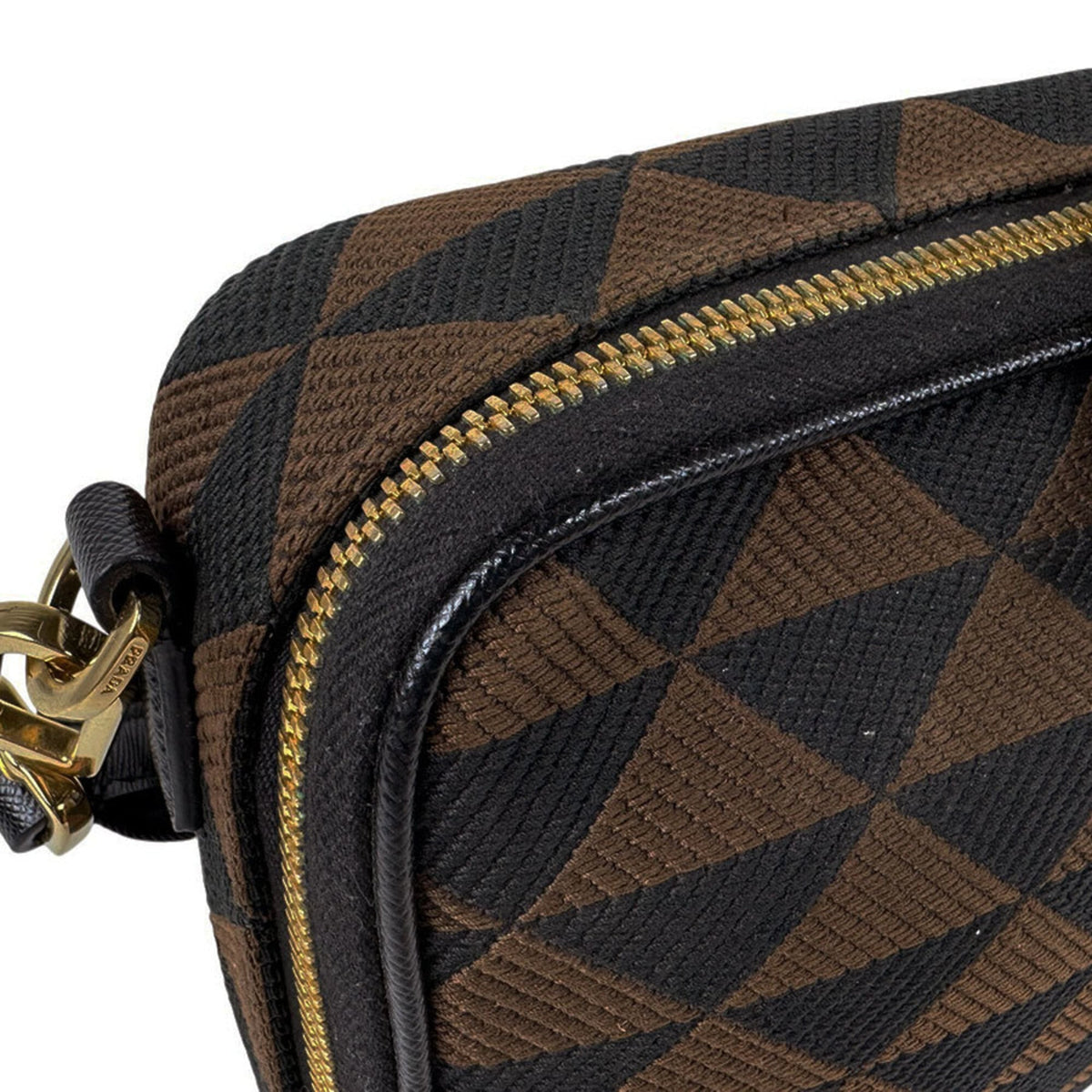 Prada Black Brown Canvas Shoulder Bag (Pre-Owned)