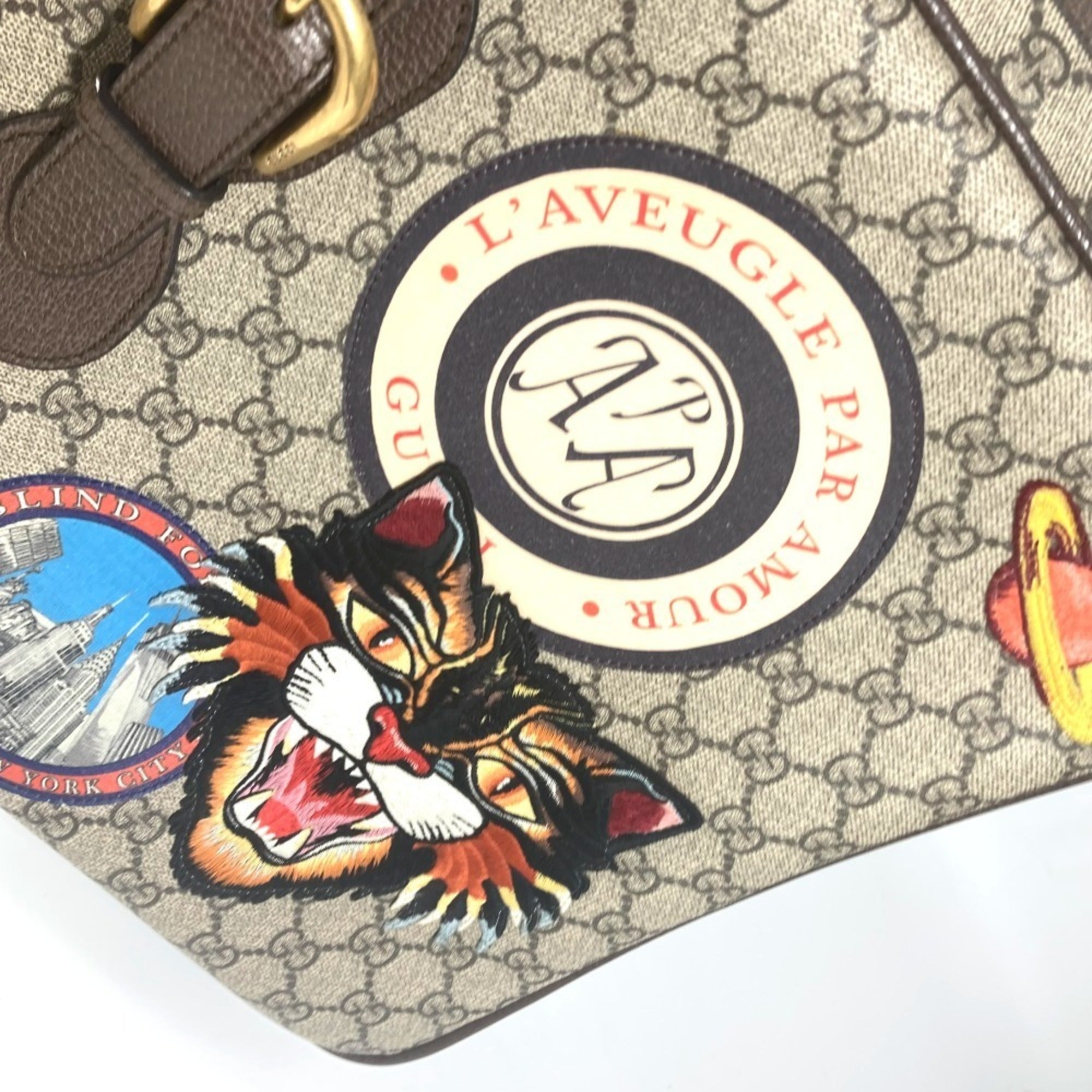 Gucci Beige Multi-Color Gg Supreme Boston Bag (Pre-Owned)