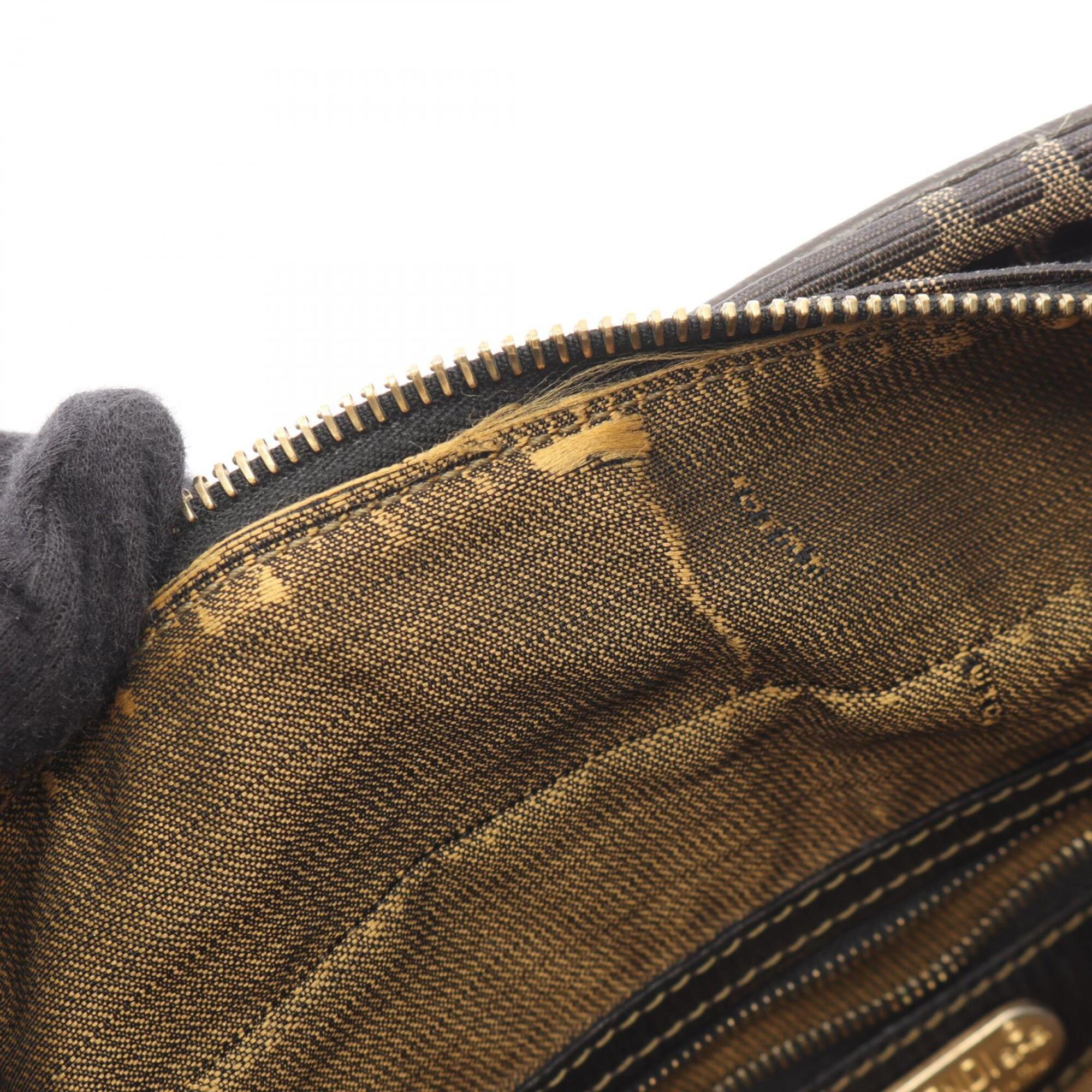 Fendi Black Brown Canvas Leather Handbag (Pre-Owned)