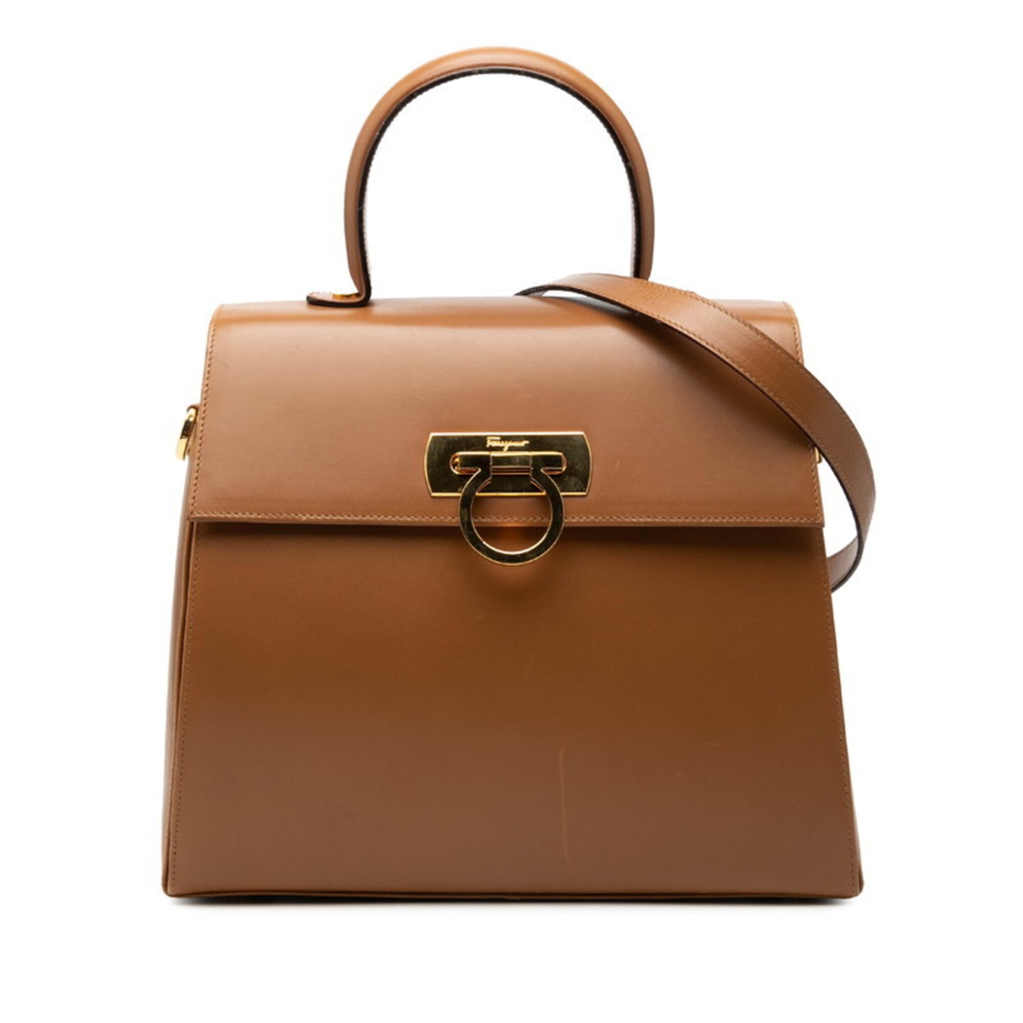 Salvatore Ferragamo Gancini Brown Leather Handbag Shoulder Bag (Pre-Owned)