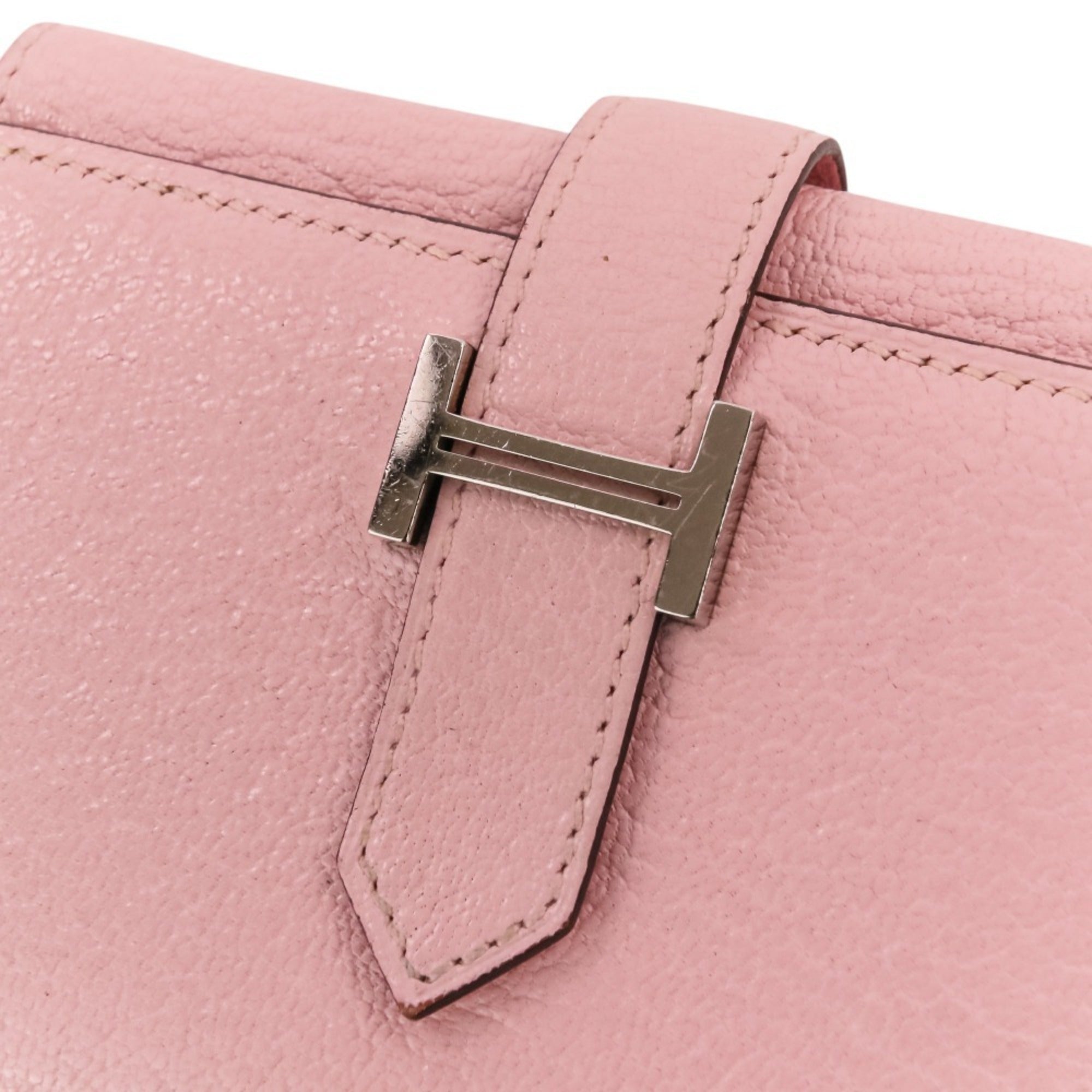 Hermes Black Pink Rose Sakura Chevre Leather Wallet (Tri-Fold) (Pre-Owned)