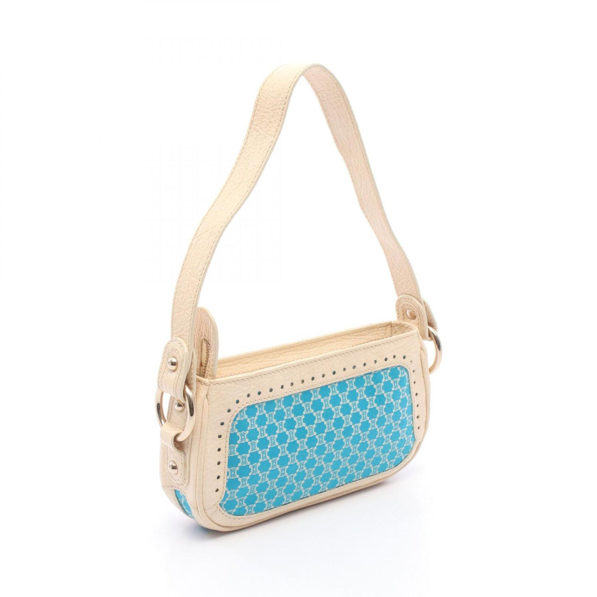 Celine Blue Ivory Canvas Leather Handbag Shoulder Bag (Pre-Owned)