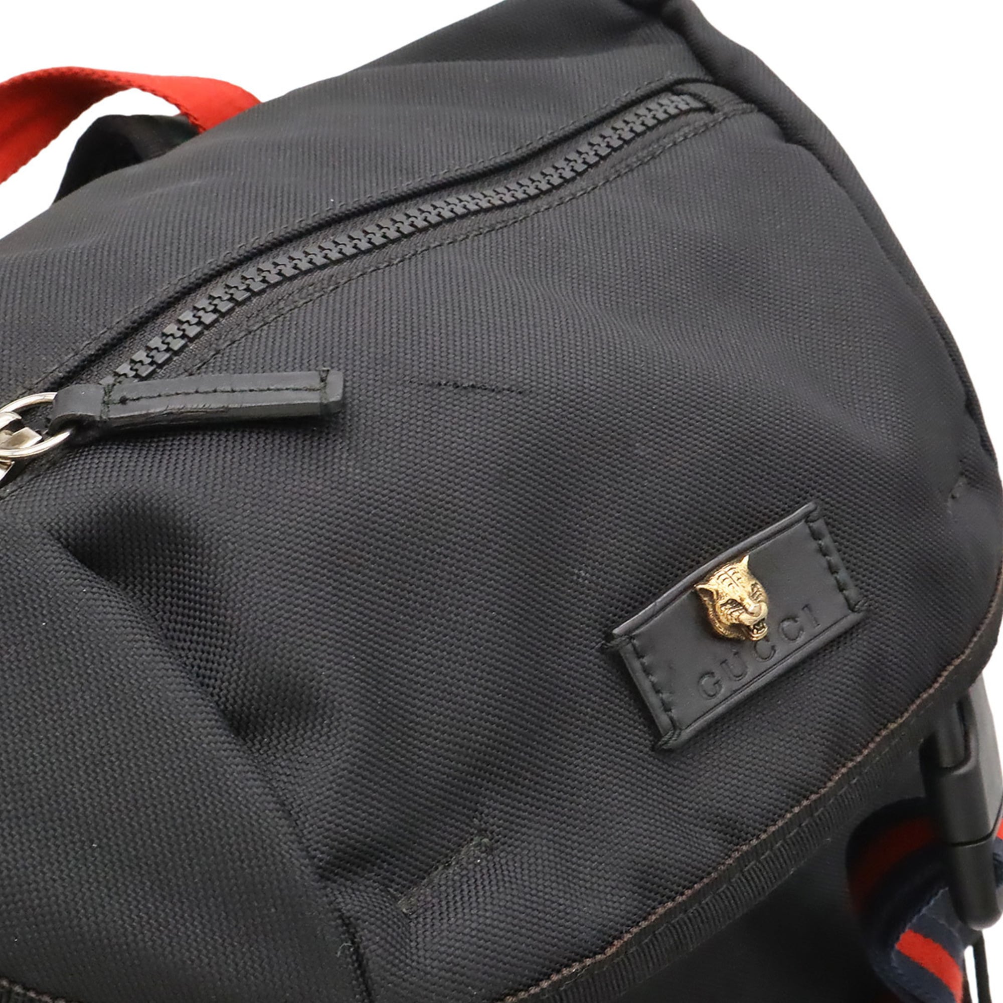 Gucci Black Green Navy Red Color Canvas Leather Backpack (Pre-Owned)