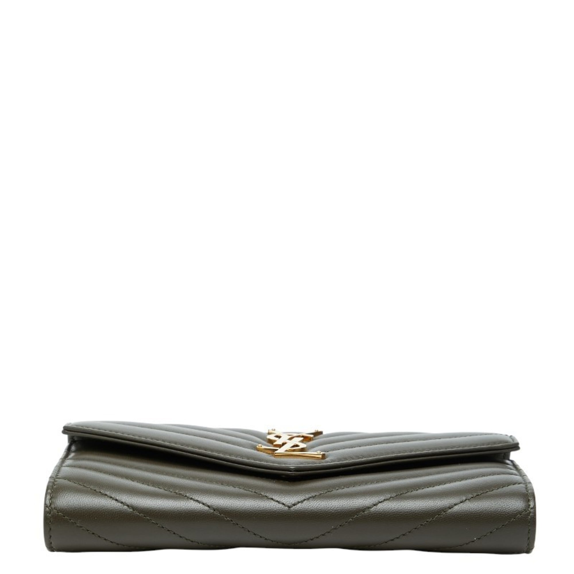 Saint Laurent Khaki Leather Long Wallet (Bi-Fold) (Pre-Owned)