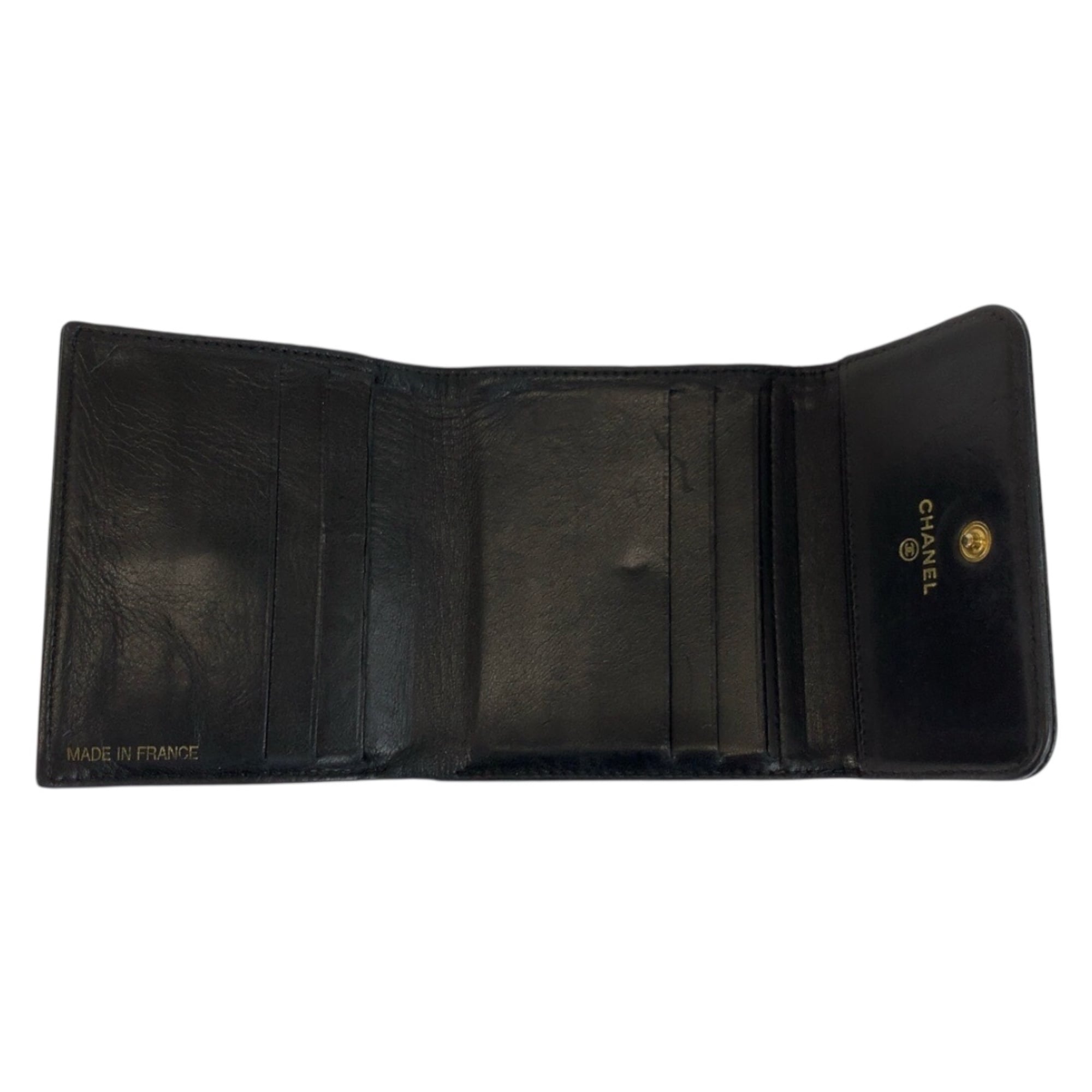 Chanel Black Leather Wallet (Tri-Fold) (Pre-Owned)