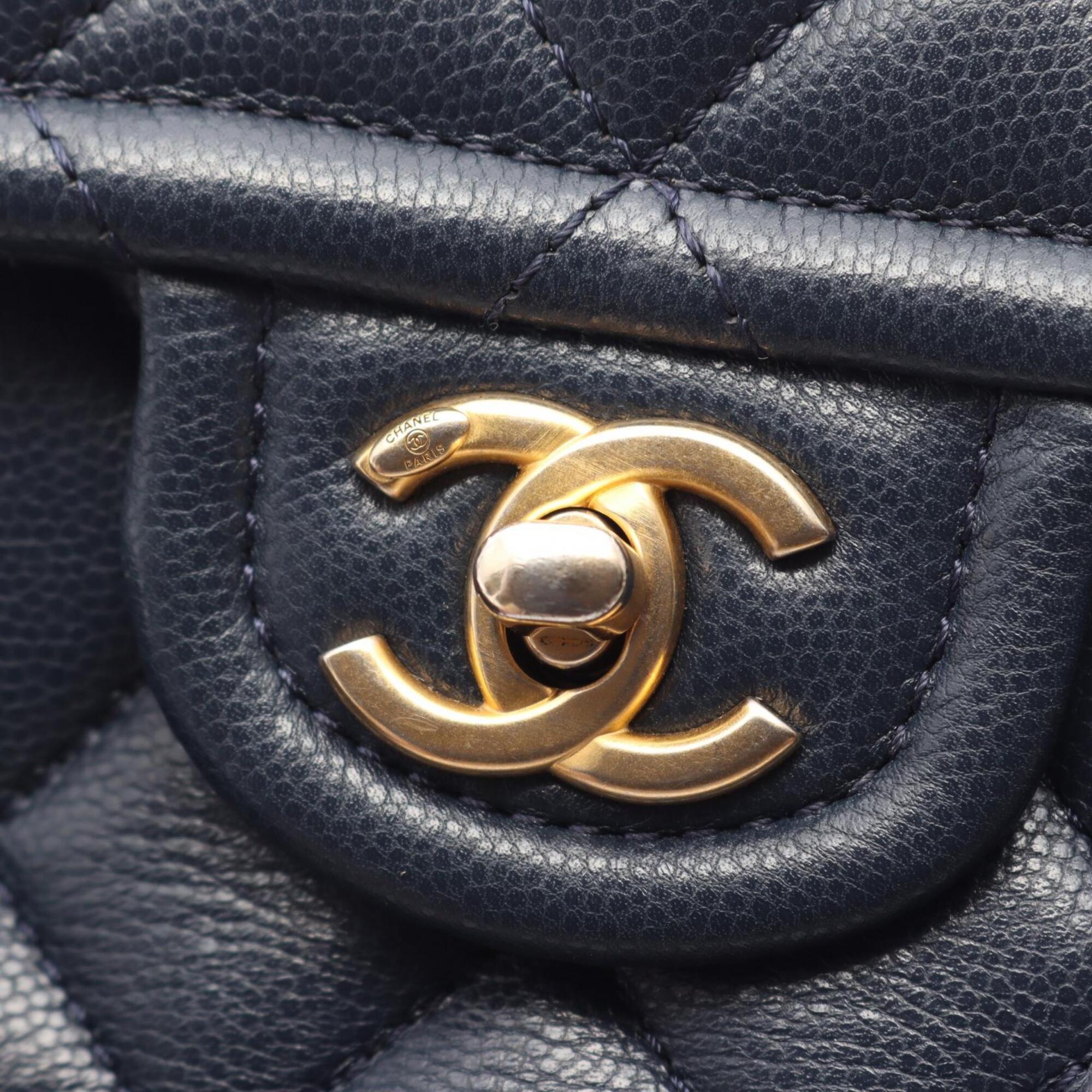 Chanel Navy Grained Calfskin Handbag Shoulder Bag (Pre-Owned)