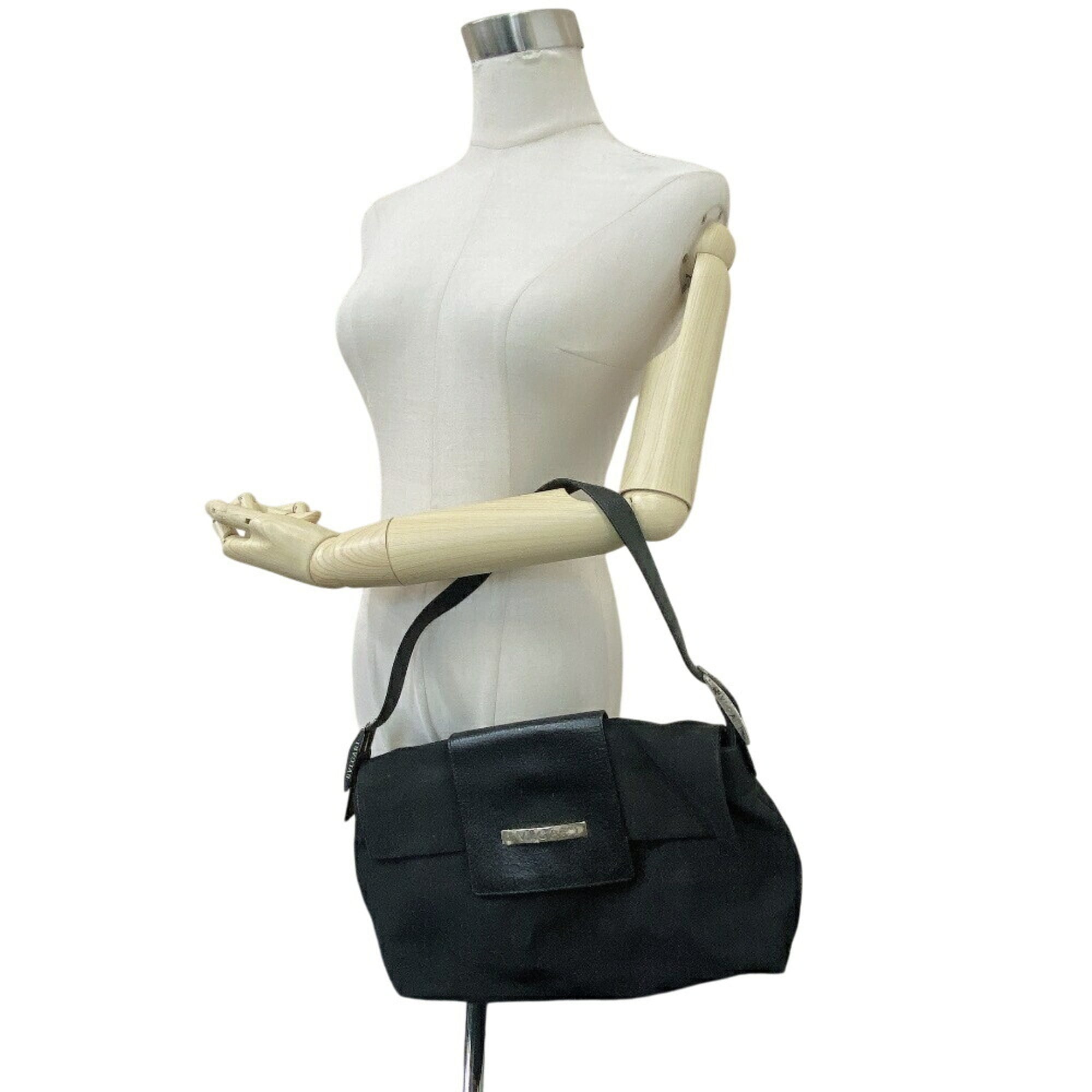 Bvlgari Logomania Black Canvas Leather Pochette Shoulder Bag (Pre-Owned)