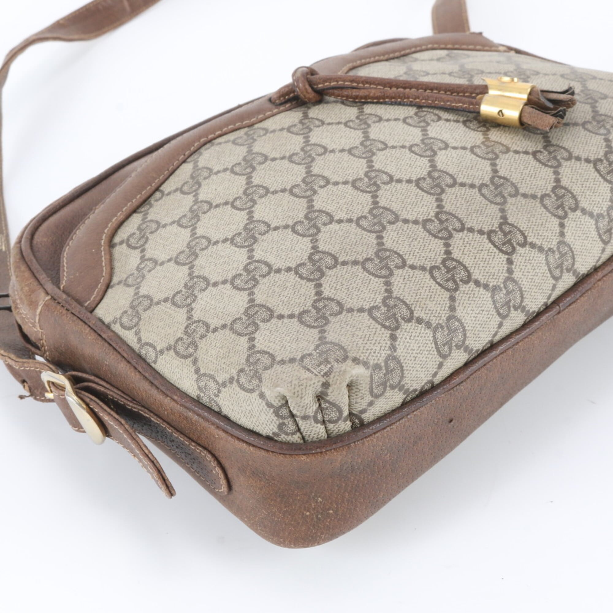 Gucci Beige Brown Leather Coated Canvas Handbag Shoulder Bag Tote Bag (Pre-Owned)
