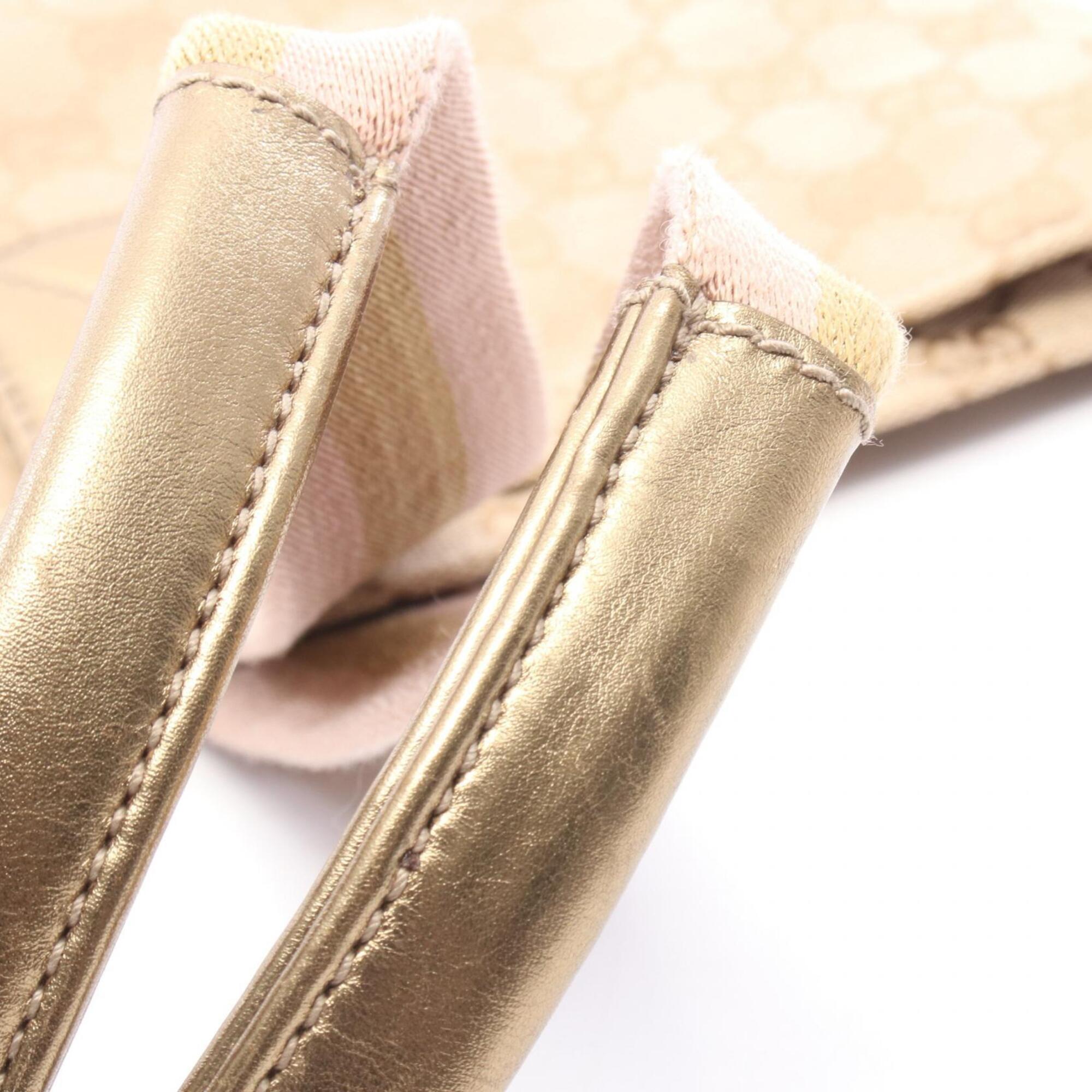 Gucci Beige Gold Pink Canvas Leather Handbag Tote Bag (Pre-Owned)