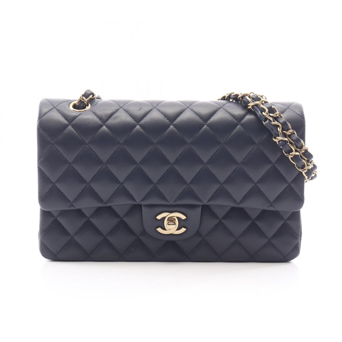 Chanel Navy Leather Handbag Shoulder Bag (Pre-Owned)