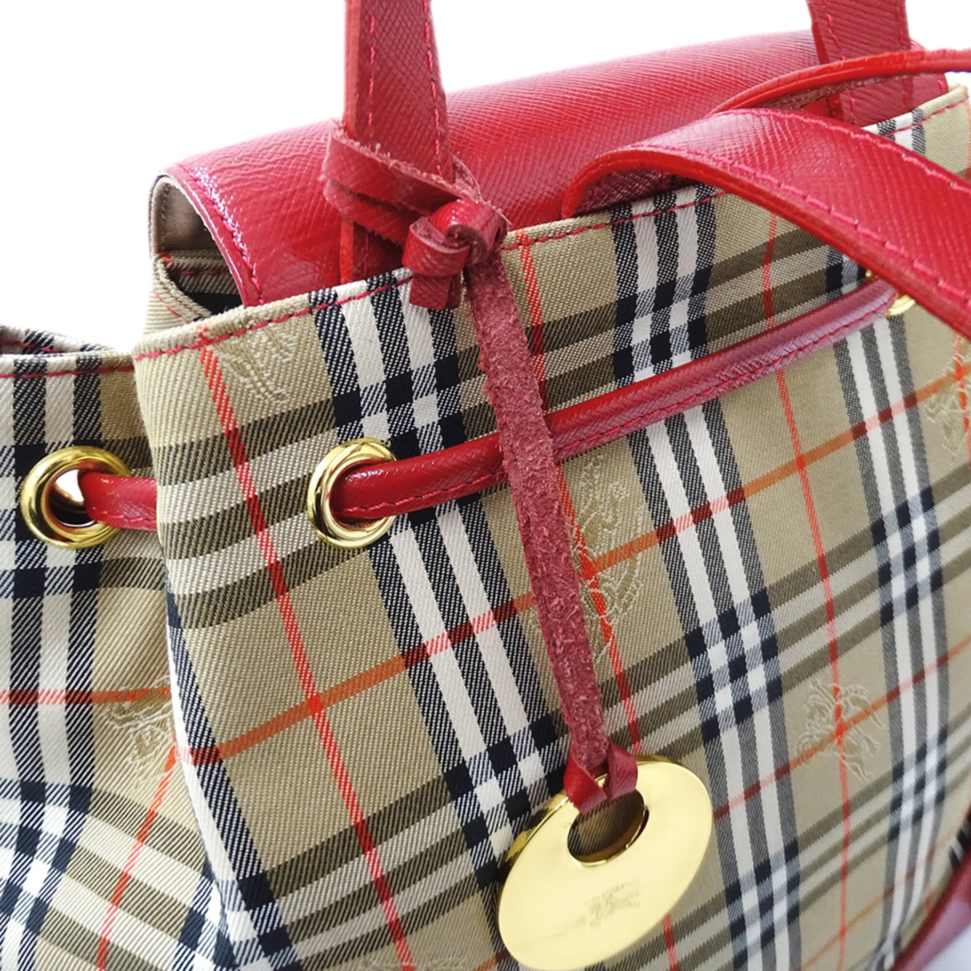 Burberry Beige Red Color Canvas Handbag (Pre-Owned)