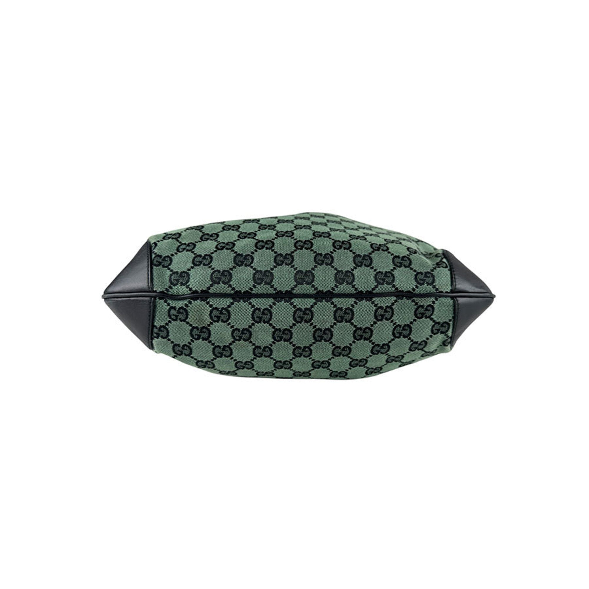 Gucci Black Green Gg Canvas Leather Shoulder Bag (Pre-Owned)