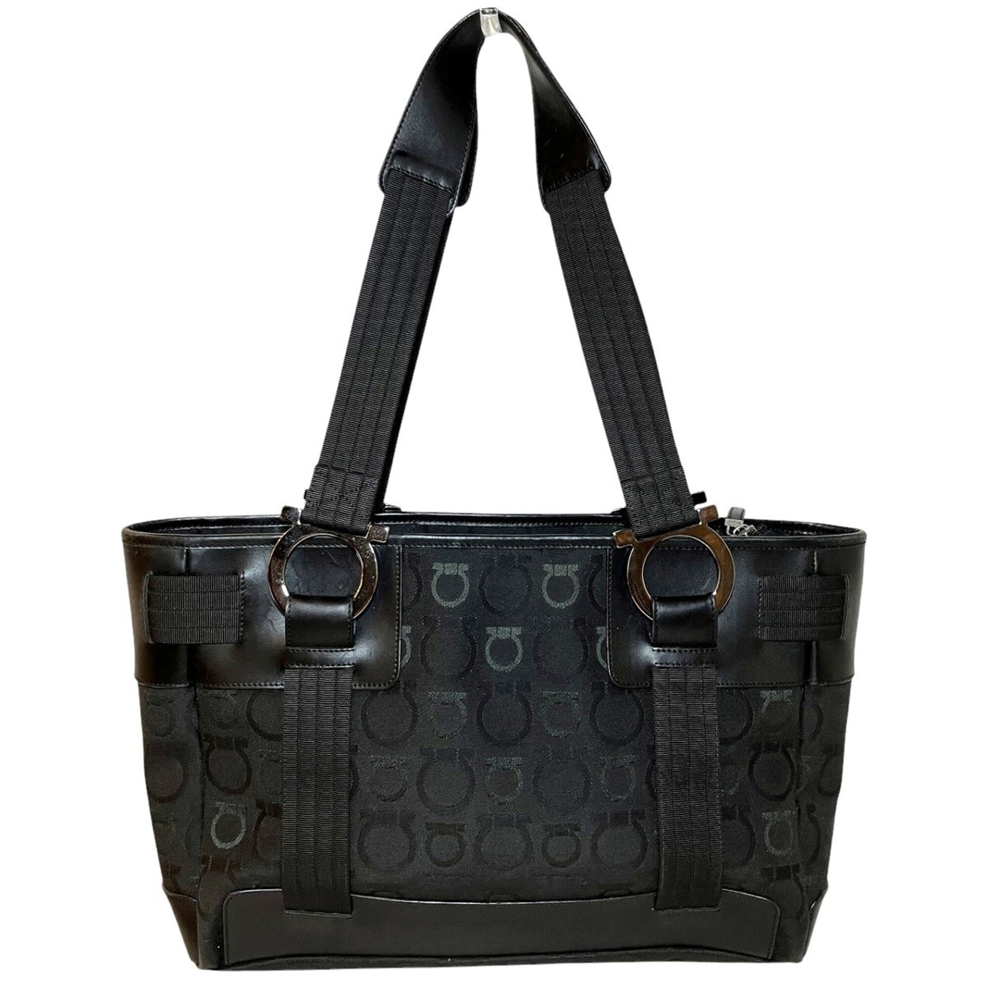 Salvatore Ferragamo Black Canvas Leather Handbag (Pre-Owned)