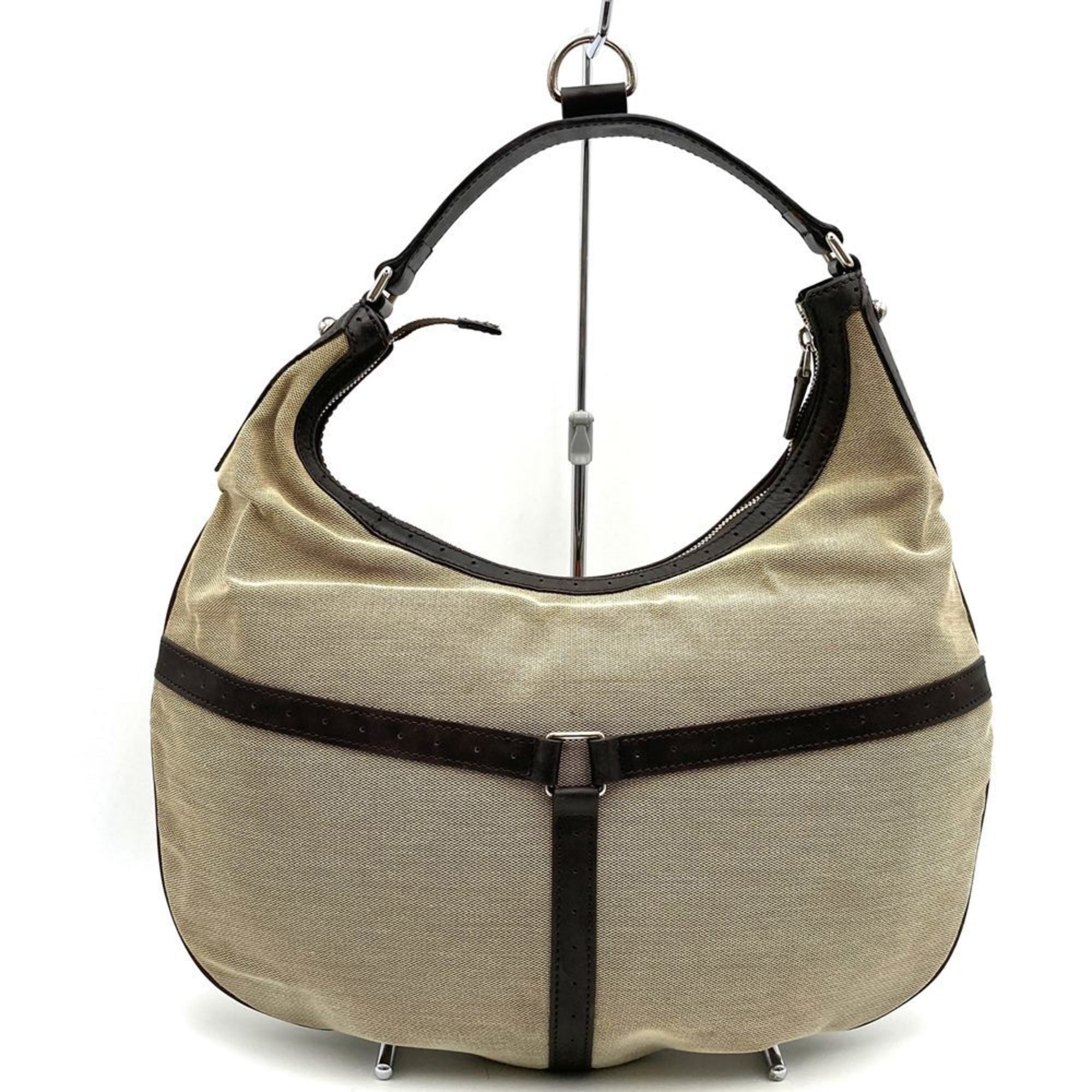 Gucci Beige Canvas Leather Handbag Shoulder Bag (Pre-Owned)