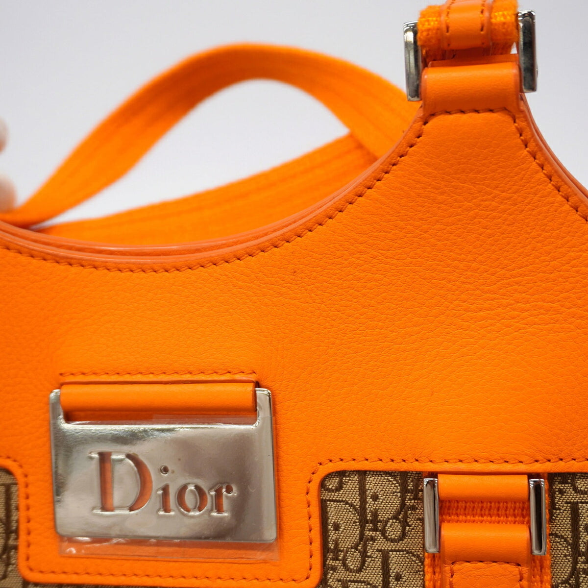 Christian Dior Brown Orange Canvas Leather Handbag (Pre-Owned)