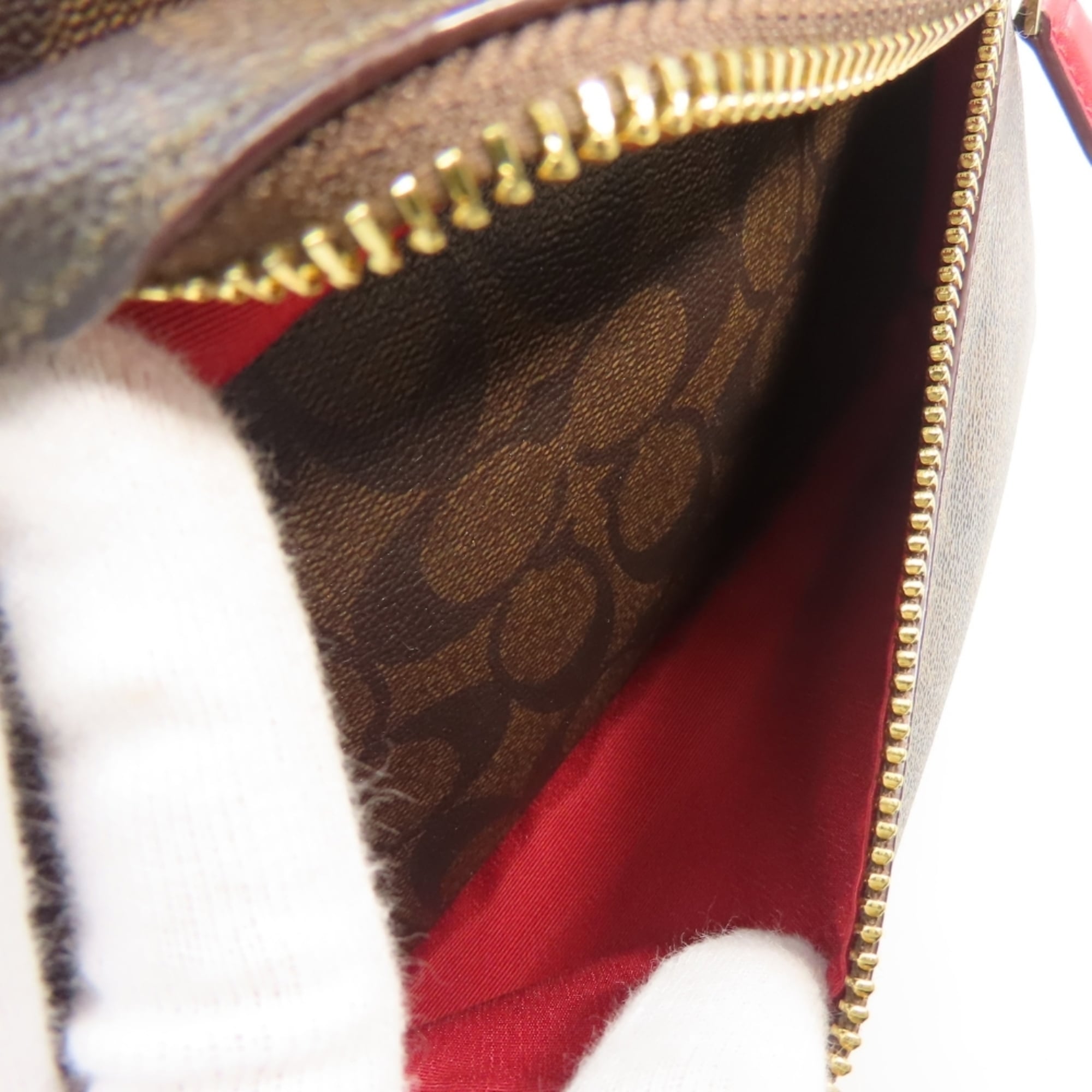 Coach Dark Brown Red Color Pvc Leather Backpack (Pre-Owned)