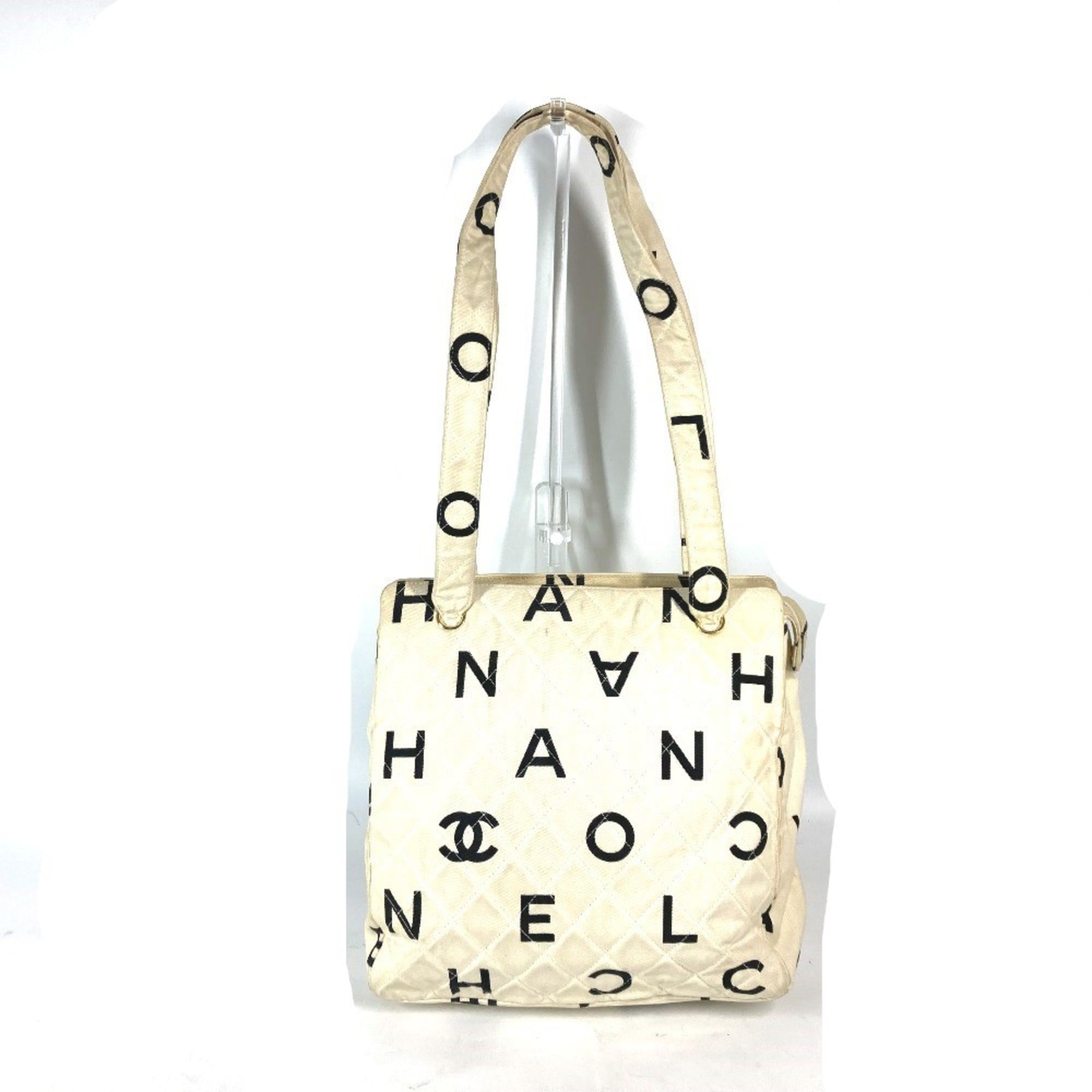 Chanel Black White Canvas Shoulder Bag Tote Bag (Pre-Owned)