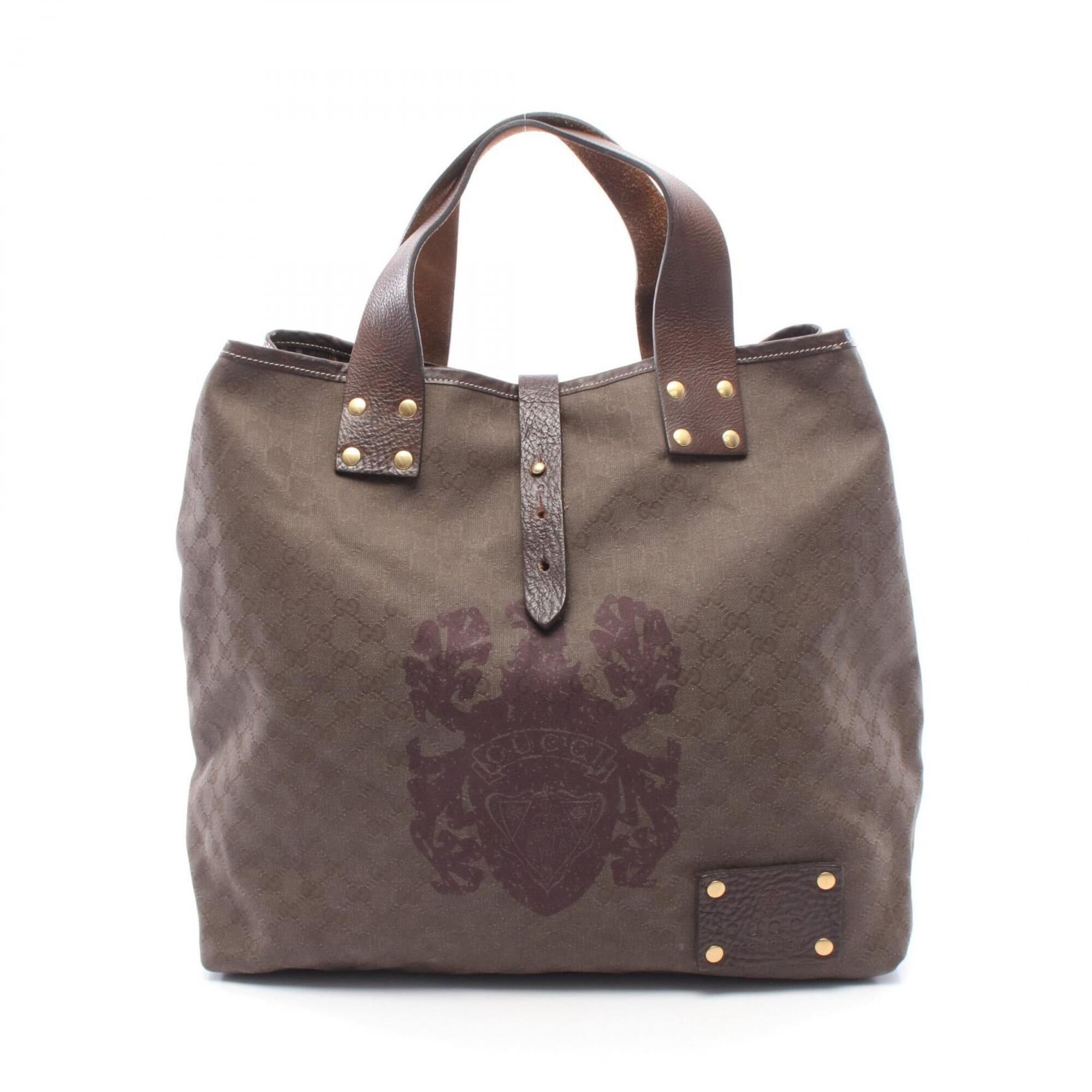 Gucci Brown Canvas Leather Handbag Tote Bag (Pre-Owned)