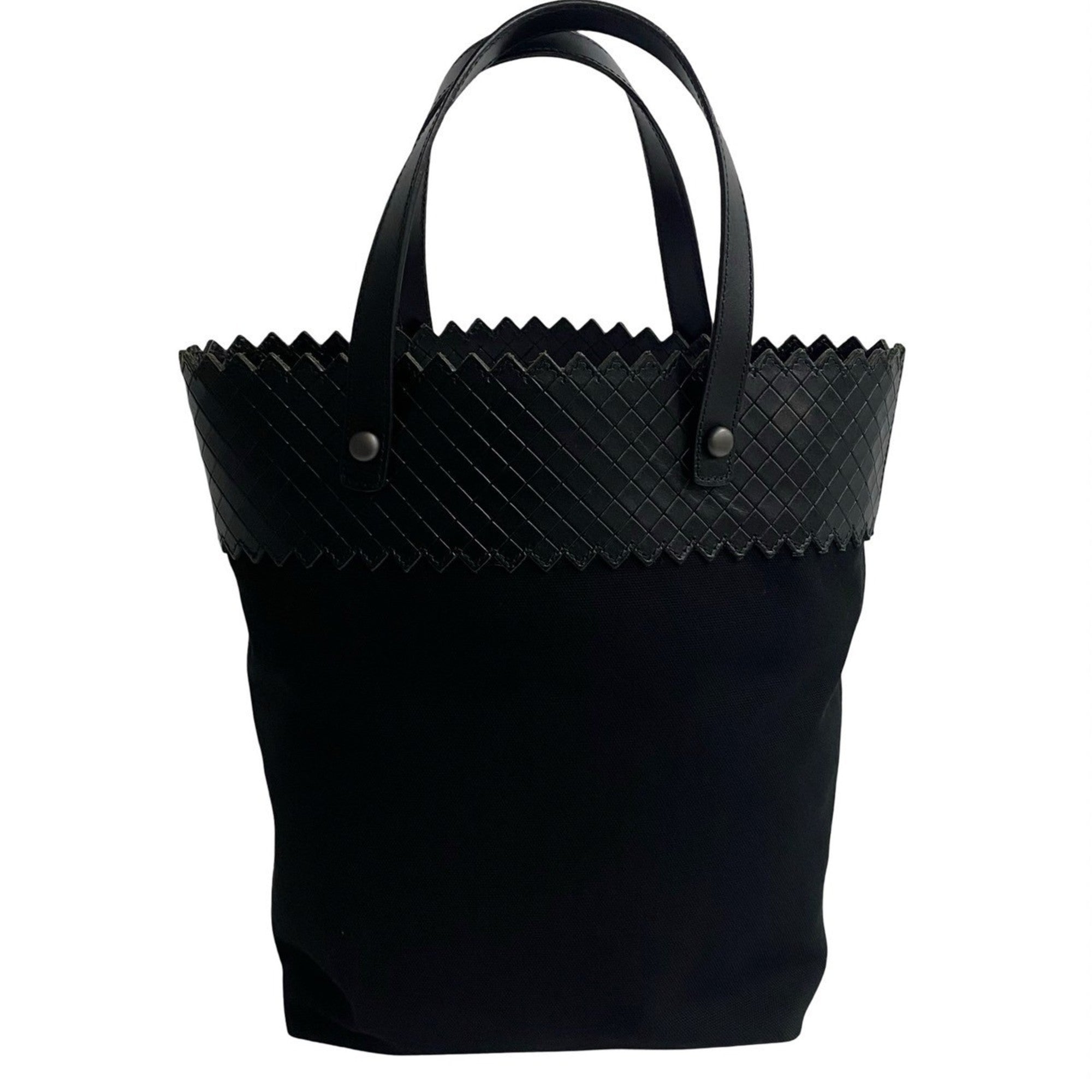 Bottega Veneta Black Leather Canvas Handbag Tote Bag (Pre-Owned)