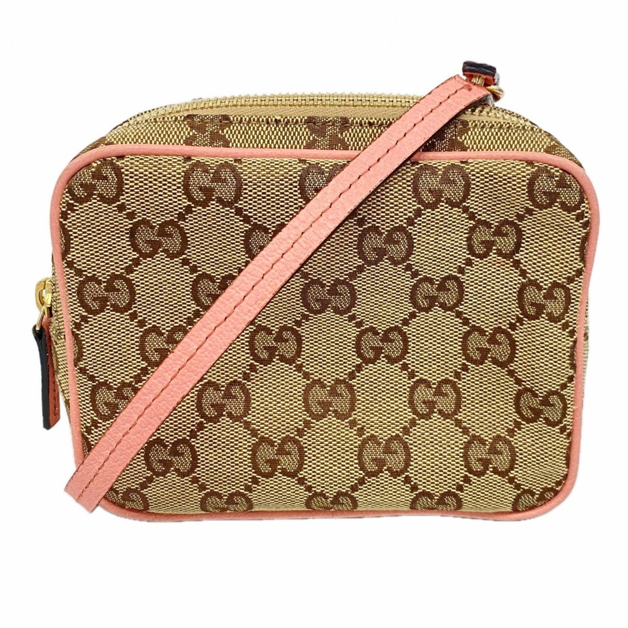Gucci Brown Pink Canvas Shoulder Bag (Pre-Owned)