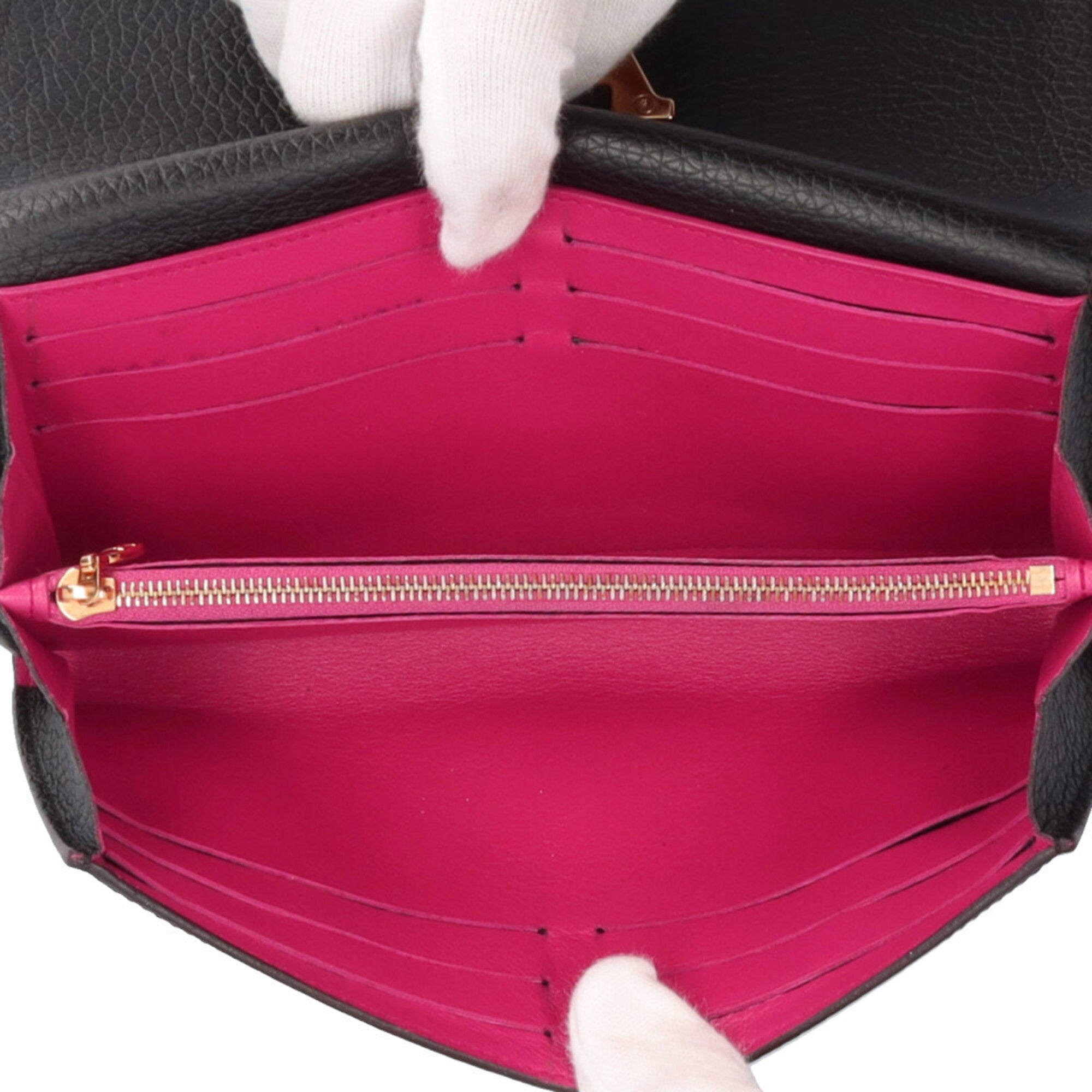 Louis Vuitton Black Fuchsia Pink Leather Long Wallet (Bi-Fold) (Pre-Owned)