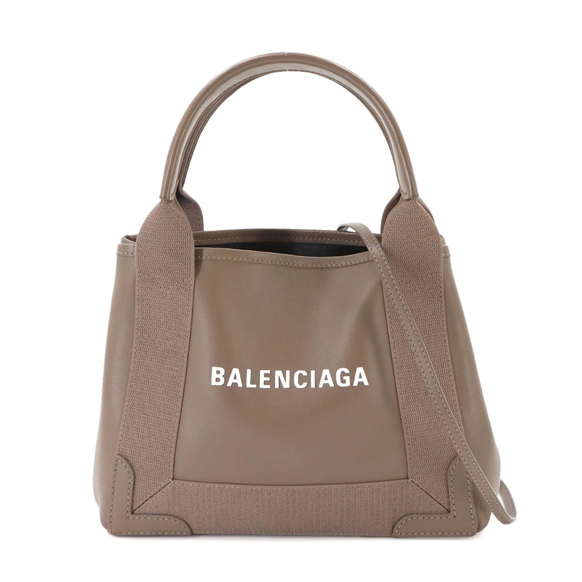Balenciaga Brown Leather Canvas Handbag Pouch Tote Bag (Pre-Owned)