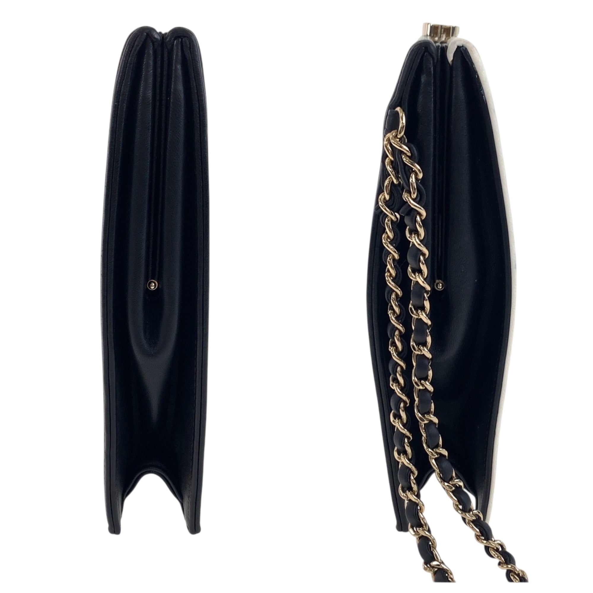 Chanel Black White Leather Clutch Bag (Pre-Owned)
