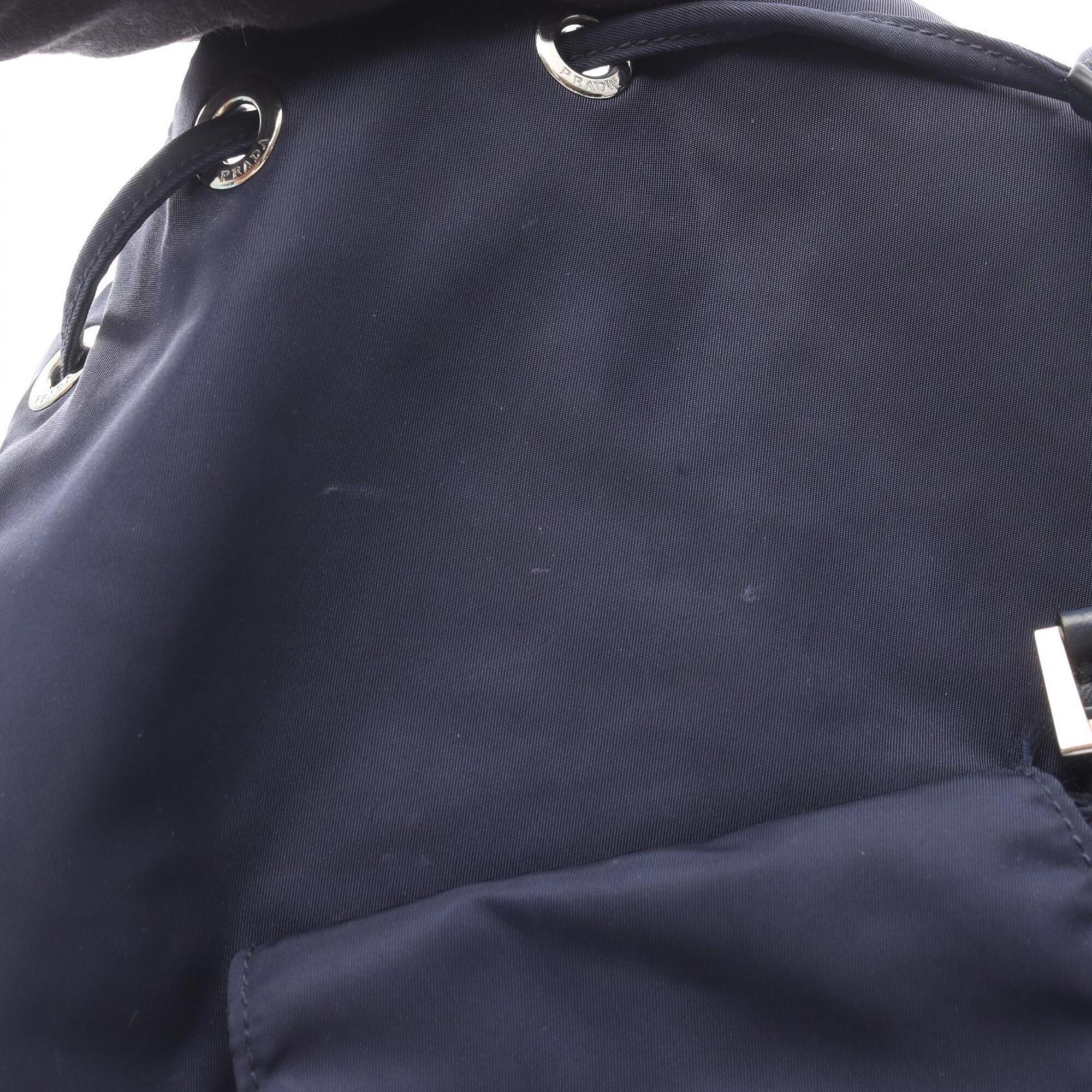 Prada Navy Nylon Leather Backpack Handbag (Pre-Owned)